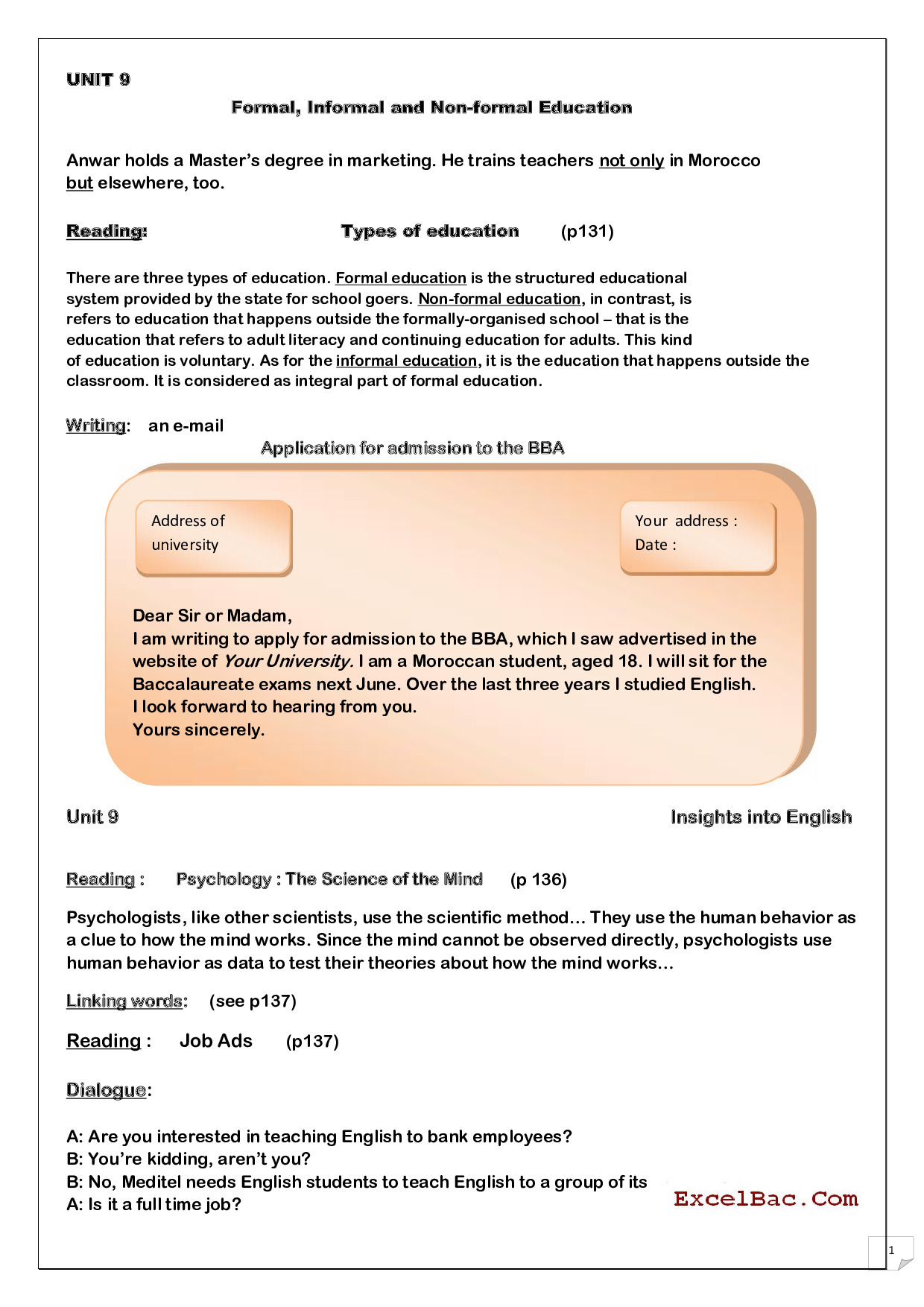 Unit 1 - Formal, Informal And Non-formal Education - Lesson - AlloSchool