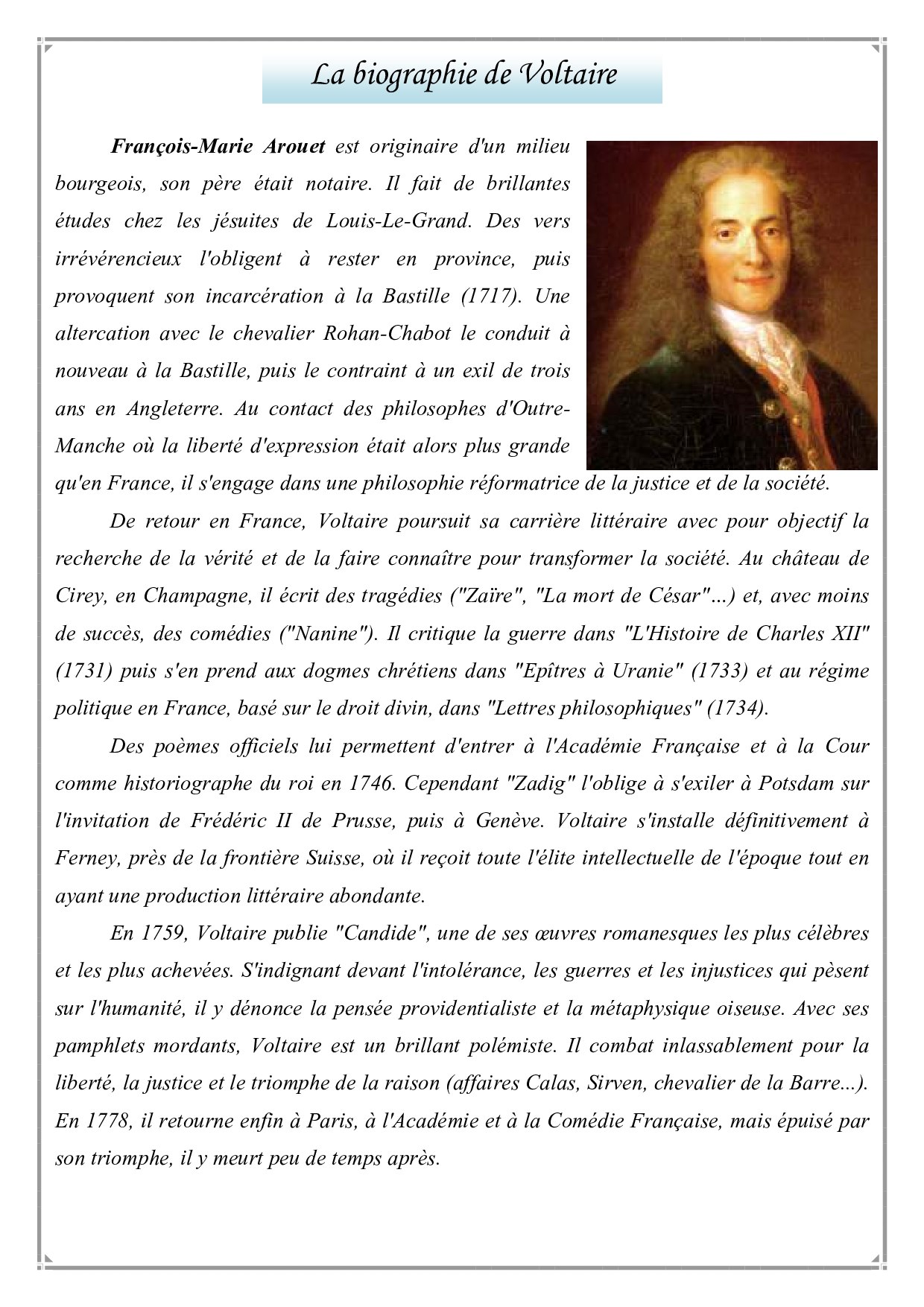 voltaire biography questions