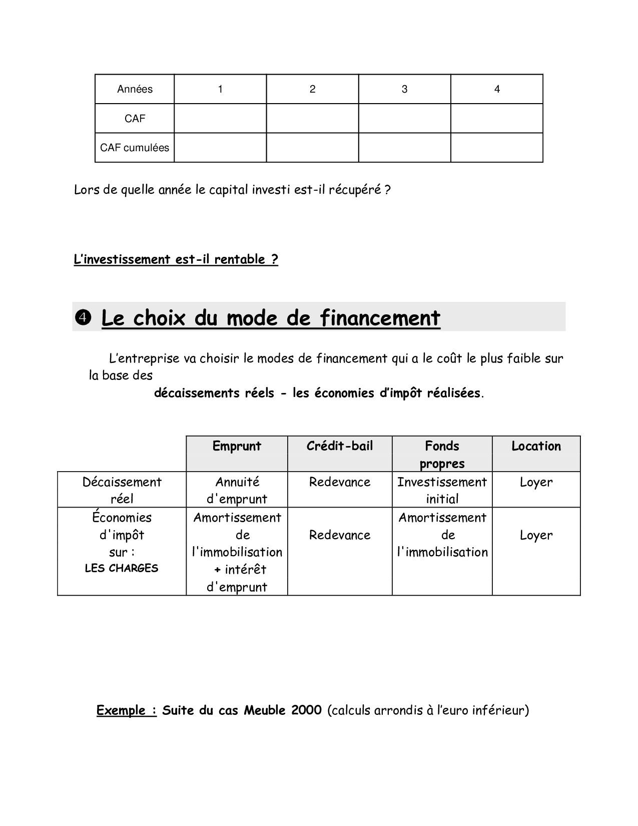 Les choix d’investissement et de financement  AlloSchool