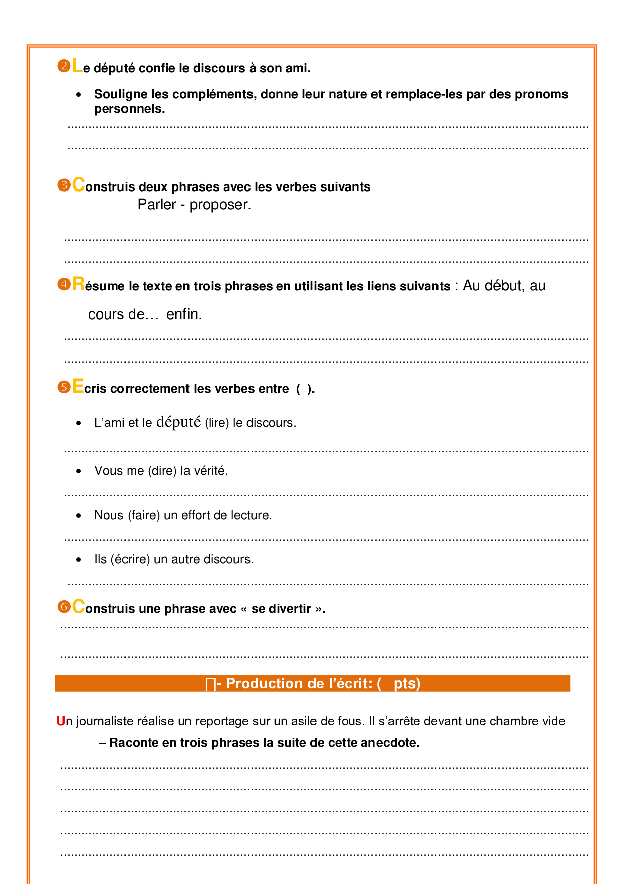 Devoir 2 Modèle 9 - Français 1AC Semestre 1 - AlloSchool