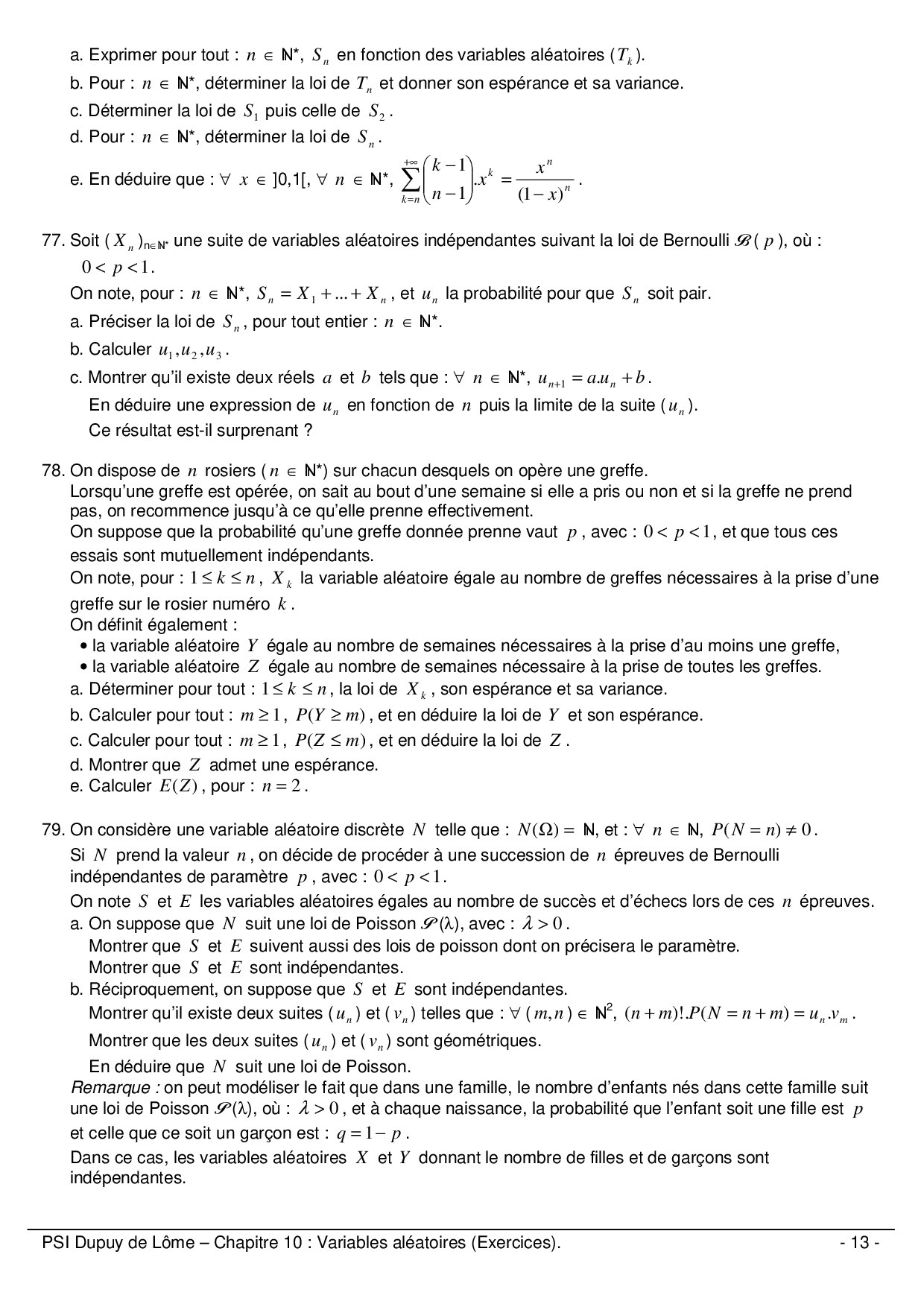 Variables Aléatoires - Exercices (3 Niveaux) - AlloSchool