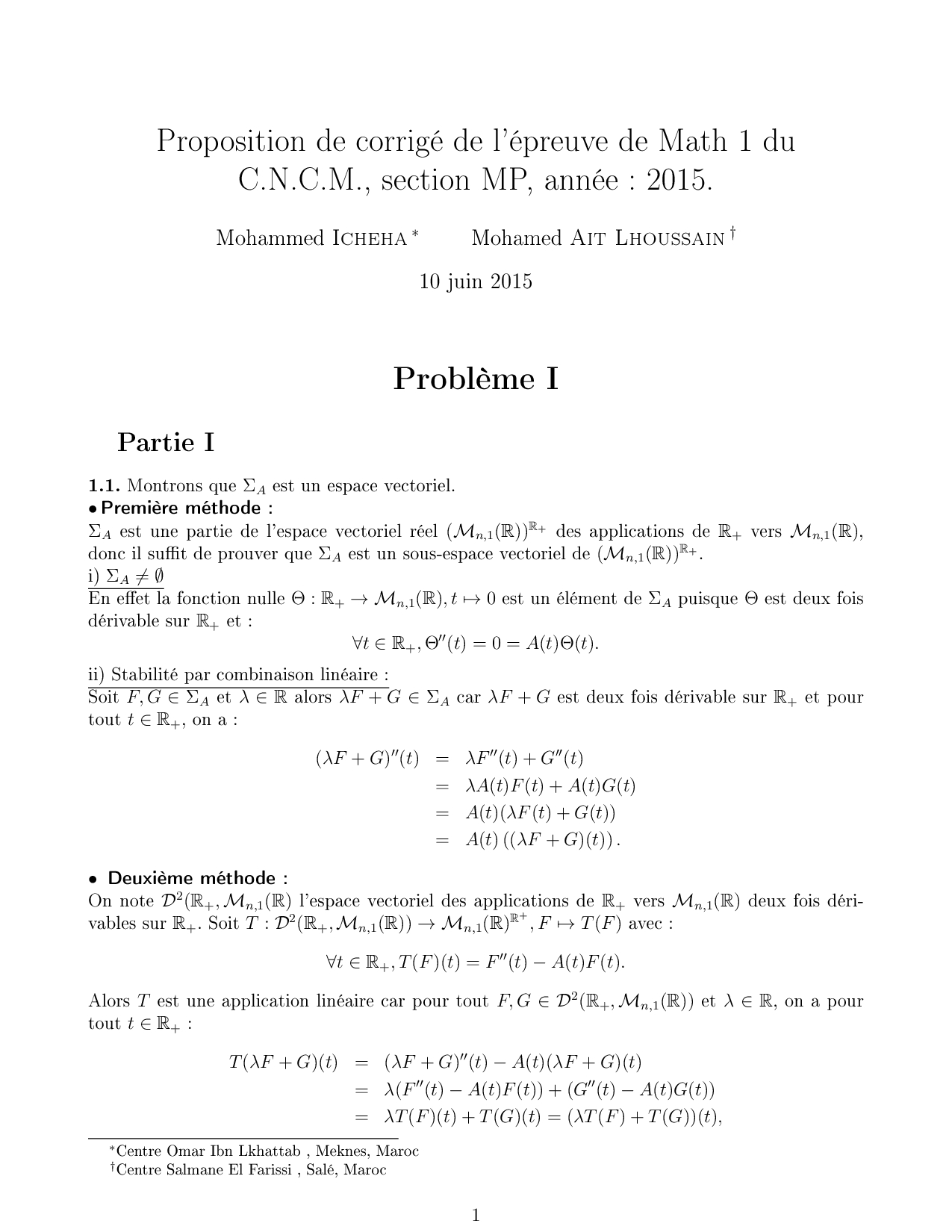 Cnc Mp 15 Maths 1 Corrige Alloschool