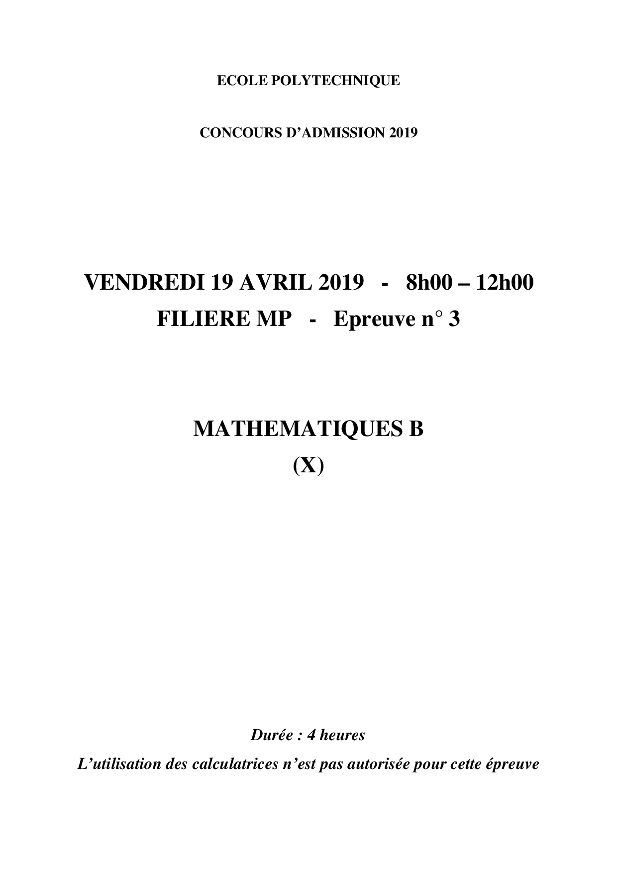 X-ENS MP 2019 Maths B - Sujet - AlloSchool