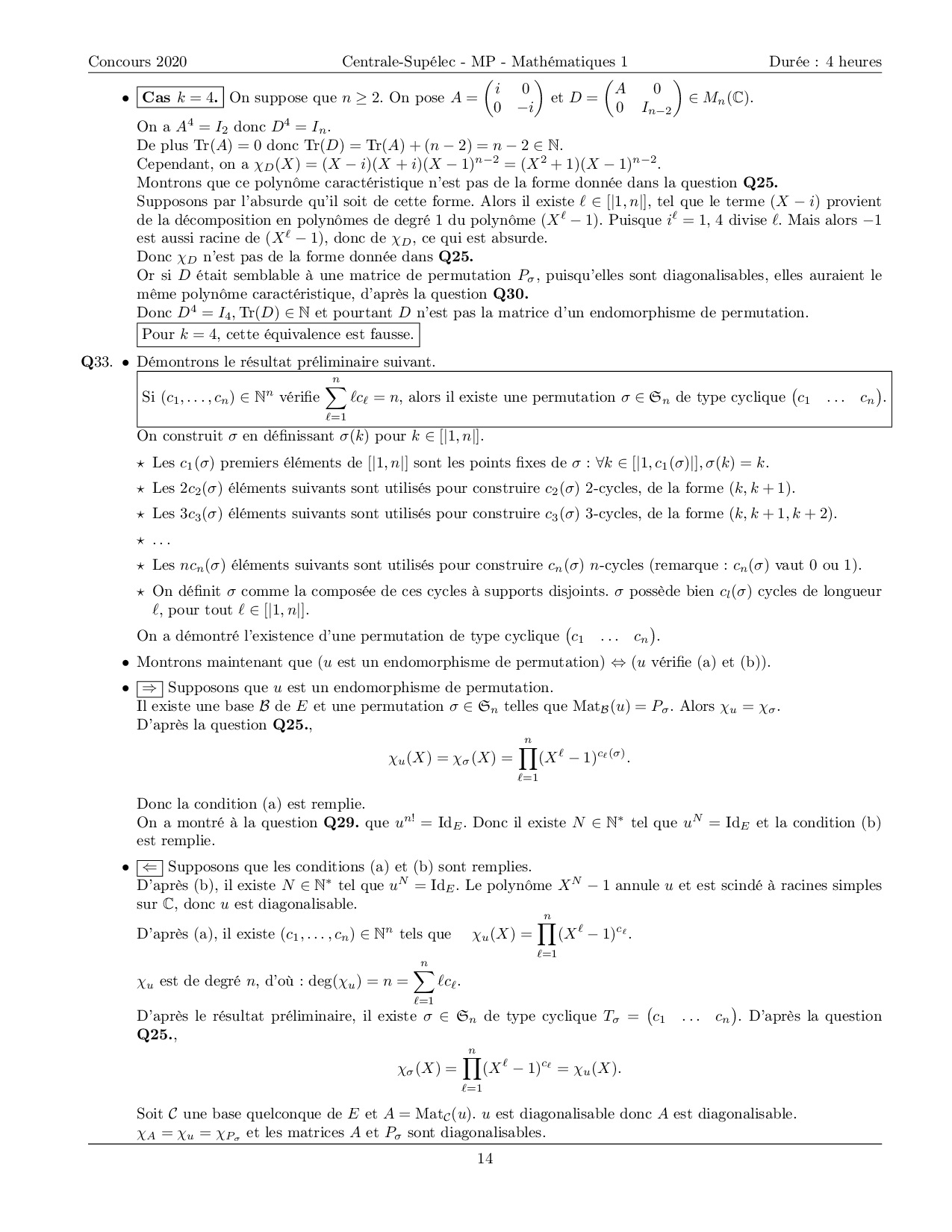 Centrale-Supelec MP 2020 Maths 1 - Corrigé - AlloSchool