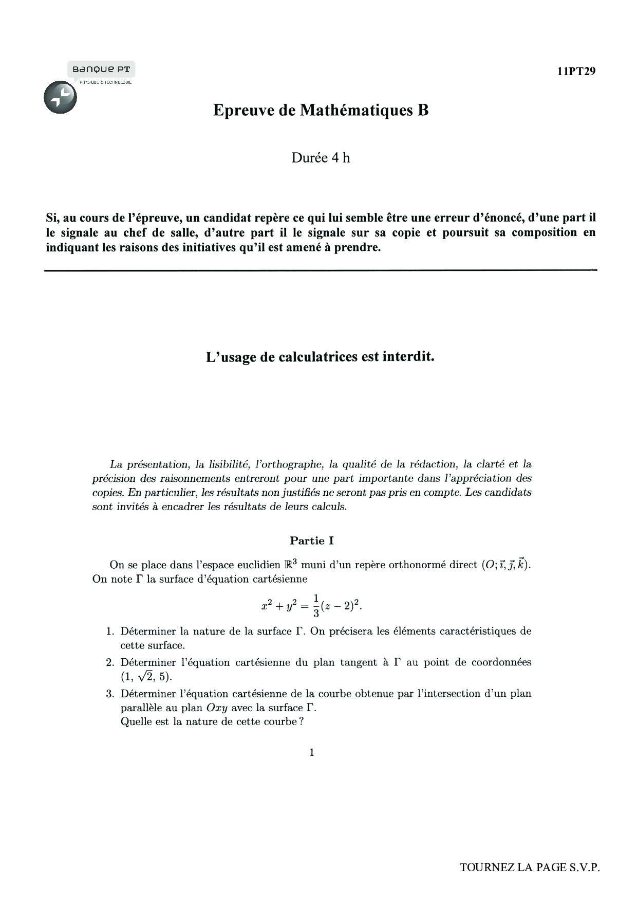 Banque PT 2011 Maths B Epreuve - AlloSchool