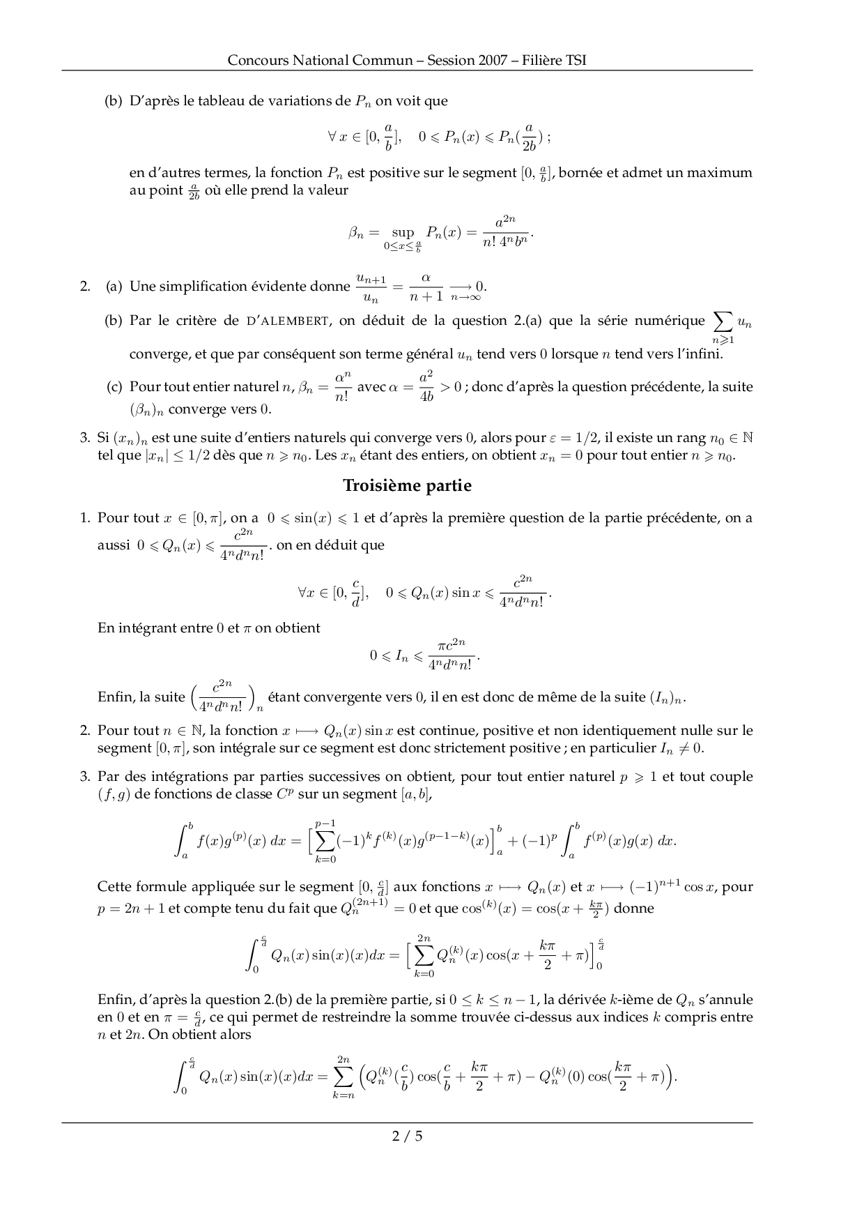 CNC TSI 2007 Maths 1 Corrigé - AlloSchool