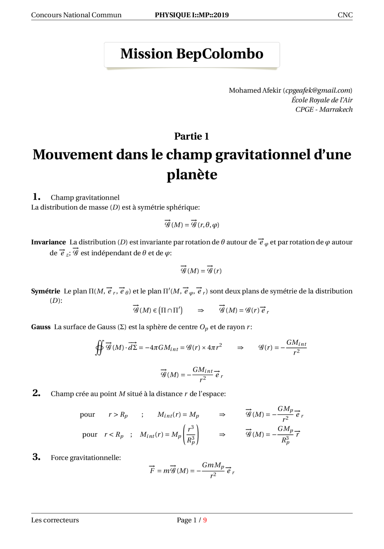 CNC MP 2019 Physique 1 Corrigé AlloSchool