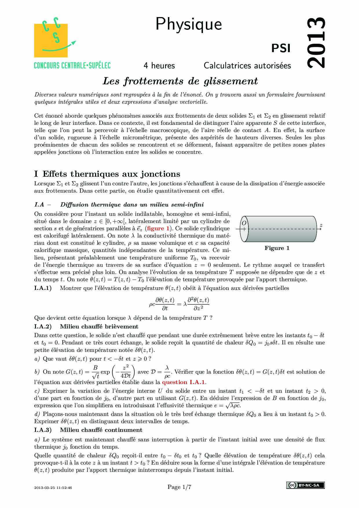 CentraleSupelec PSI 2013 Physique Epreuve AlloSchool