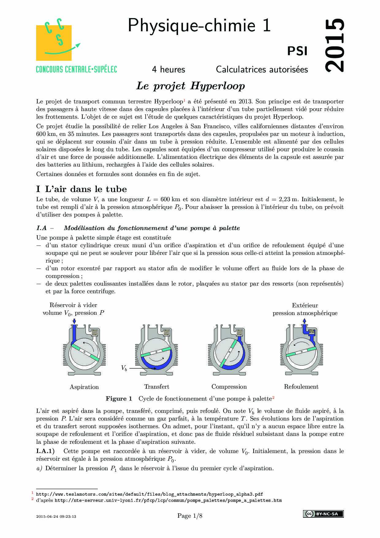 CentraleSupelec PSI 2015 PhysiqueChimie 1 Epreuve AlloSchool