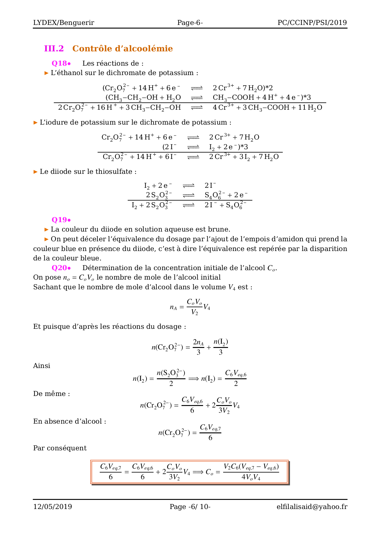 CCP 2019 PSI Physique Chimie - Corrigé - AlloSchool