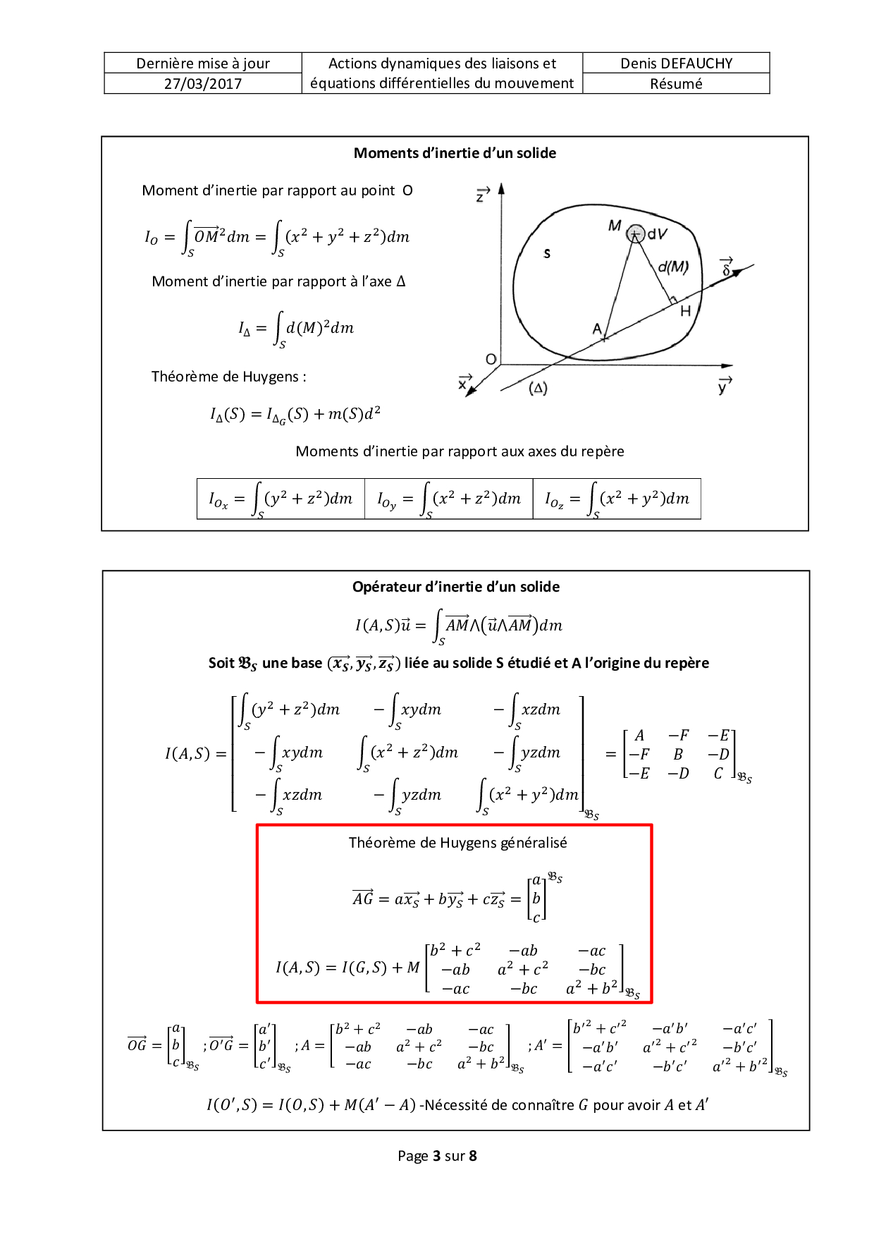 Résumé De Cours Actions Dynamiques Des Liaisons Et équations Différentielles Du Mouvement 