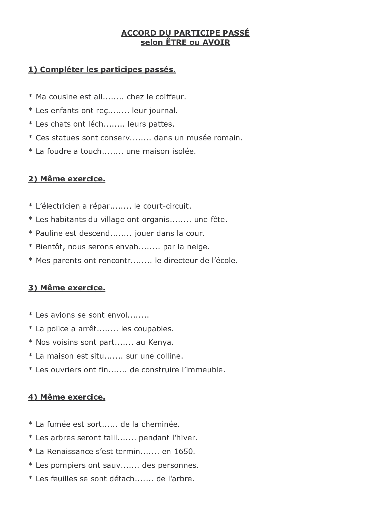 Exercices Sur L'accord Du Participe Passé Avec Etre Et Avoir Cm2 Participe Passe Exercices