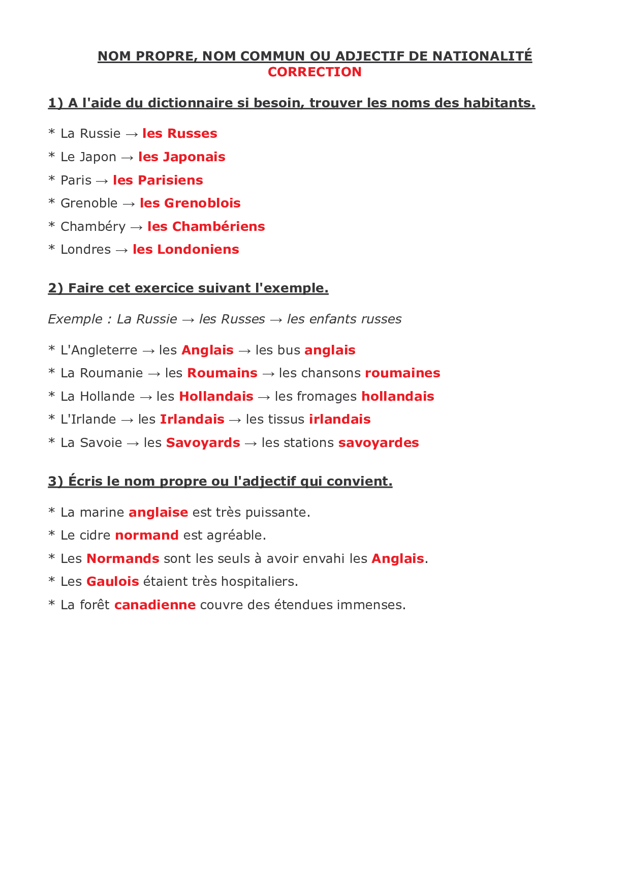 Les Noms Propres Noms Communs Et Adjectifs De Nationalite Exercices Alloschool