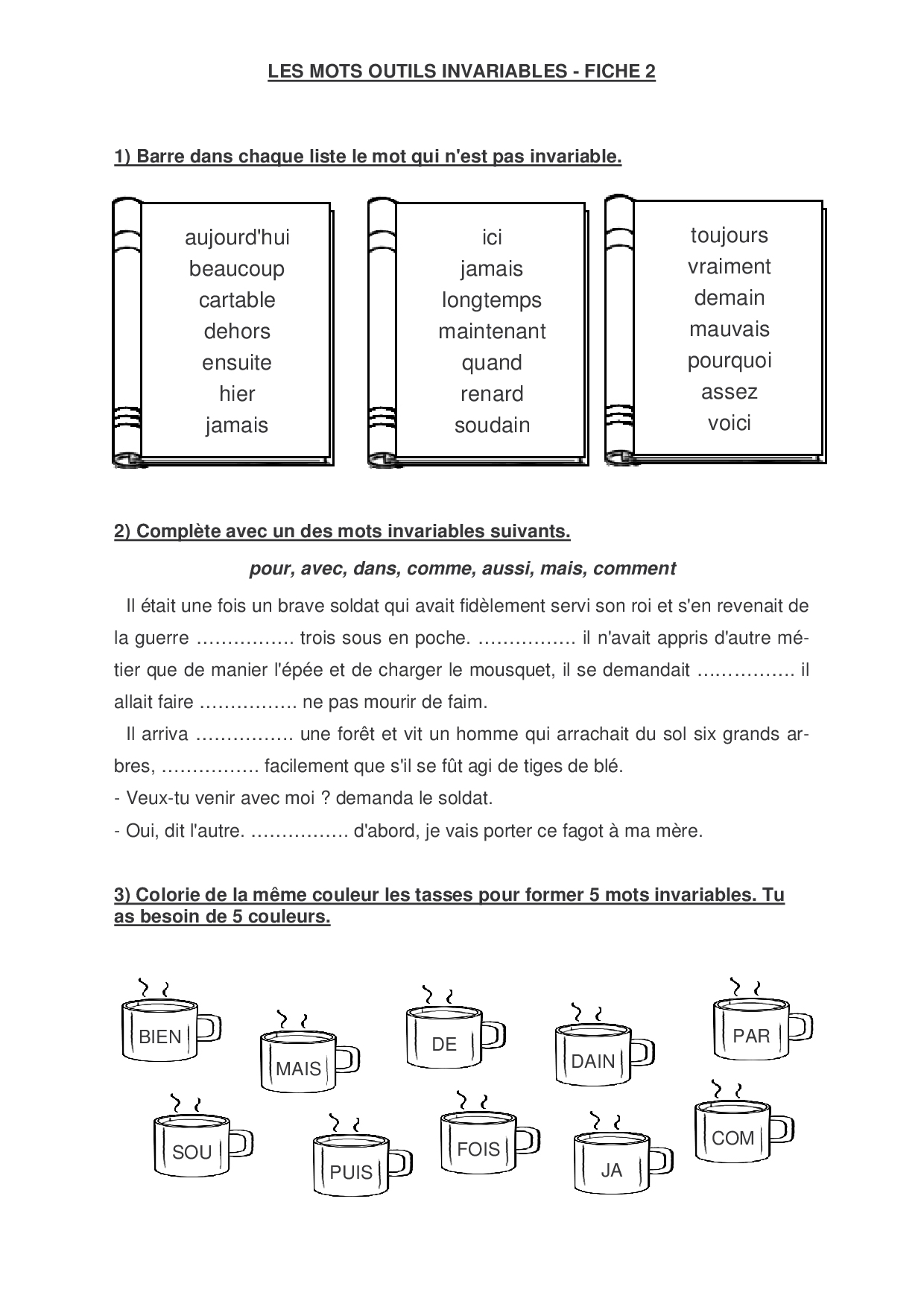 Les Mots Outils Invariables Fiche 2 Alloschool