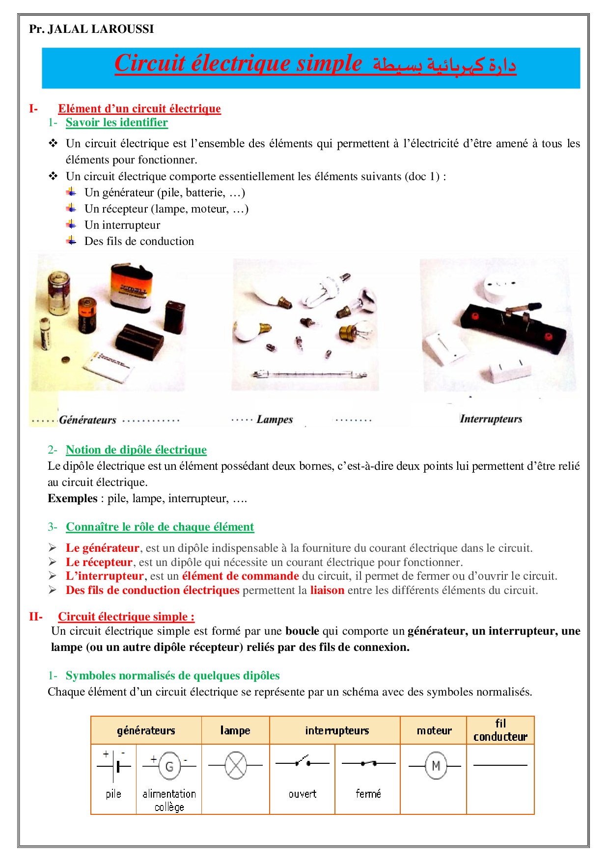 Le Circuit électrique Simple Cours 3 Alloschool 2112