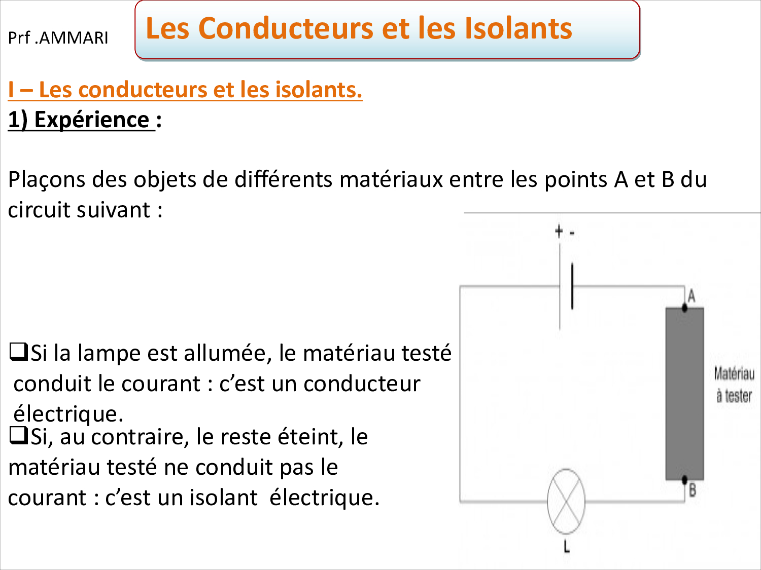 Les Conducteurs Et Les Isolants - Cours PPT 4 - AlloSchool