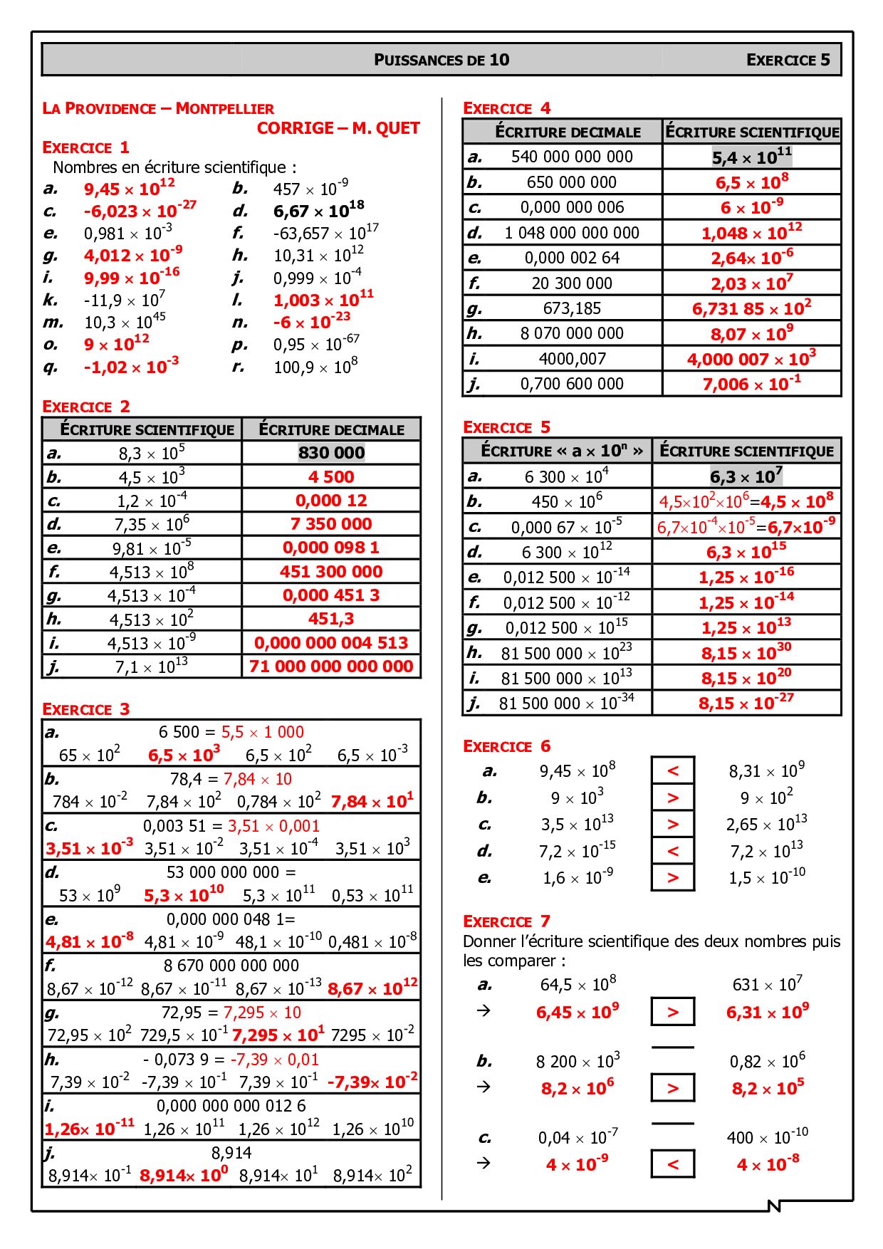 Notation scientifique - Corrigés d'exercices - AlloSchool