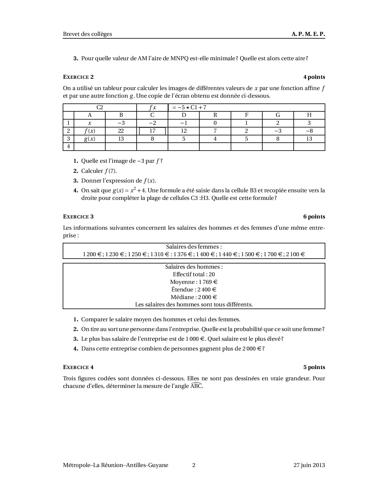 Brevet Maths Asie juin 2013 Corrigé AlloSchool