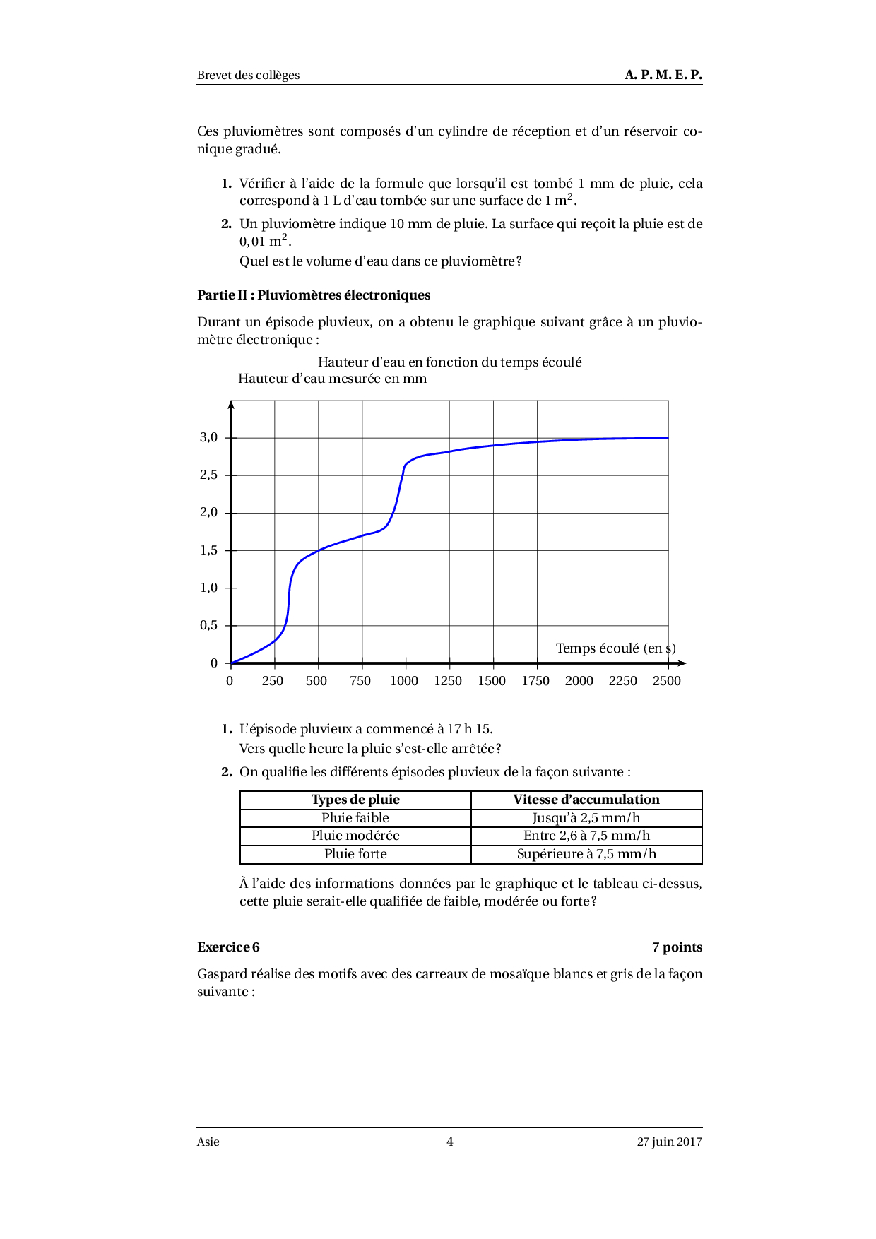 Brevet Maths Asie juin 2017 Sujet AlloSchool