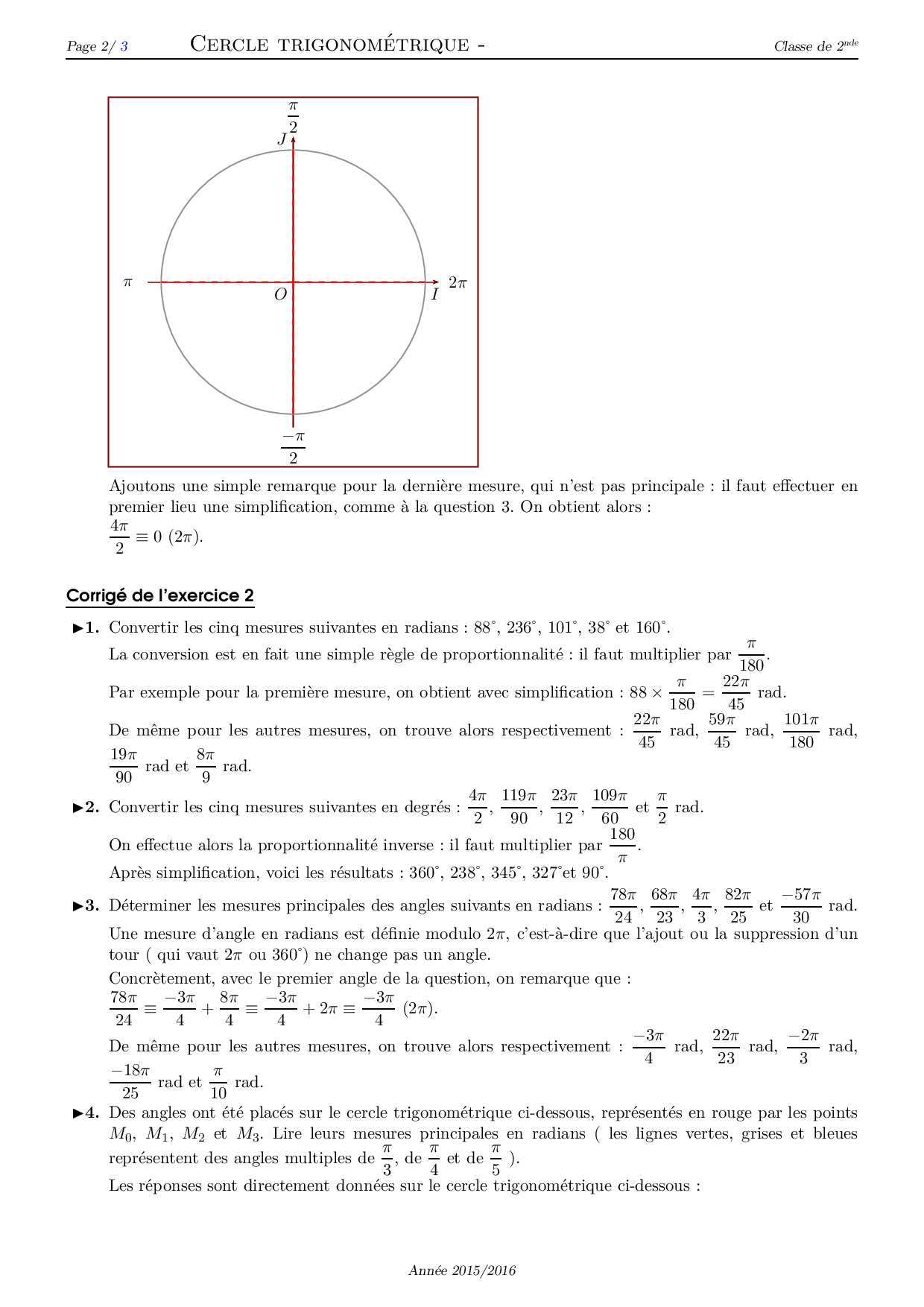 Cercles Trigonométriques - Corrigé Série D'exercices 3 - AlloSchool