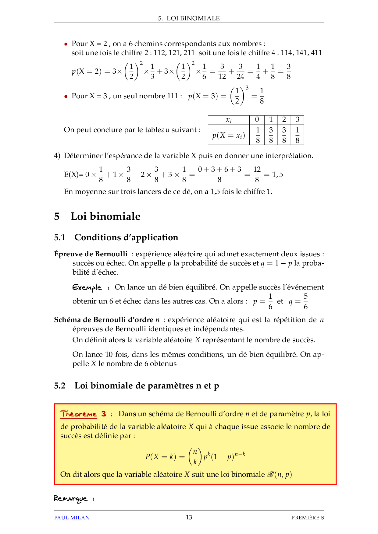 Probabilités (Variable Aléatoire - Loi Binomiale) - Cours - AlloSchool