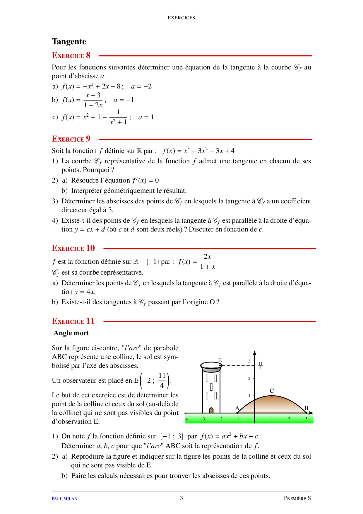 La Dérivation - Exercices Non Corrigés - AlloSchool