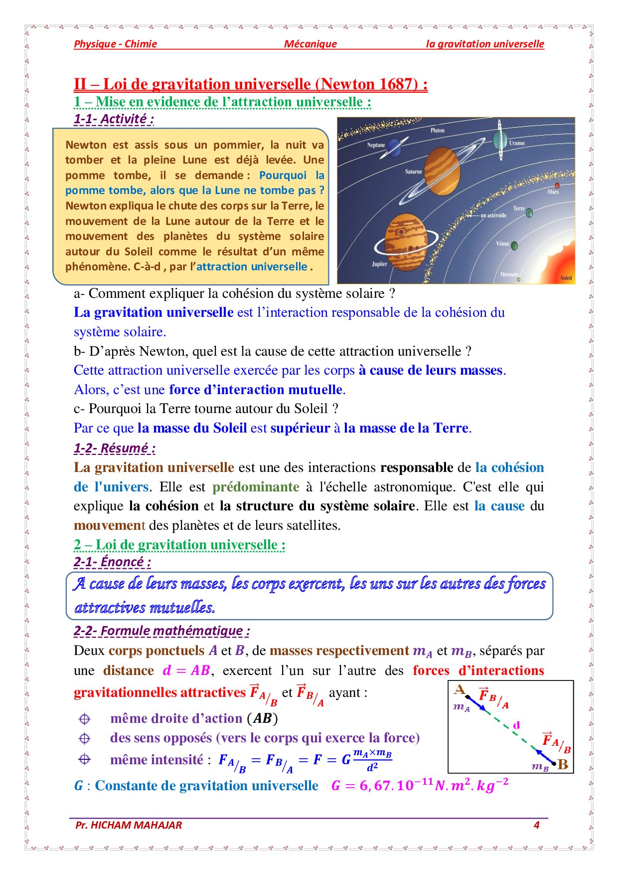 La Gravitation Universelle Cours 1 Alloschool 5226