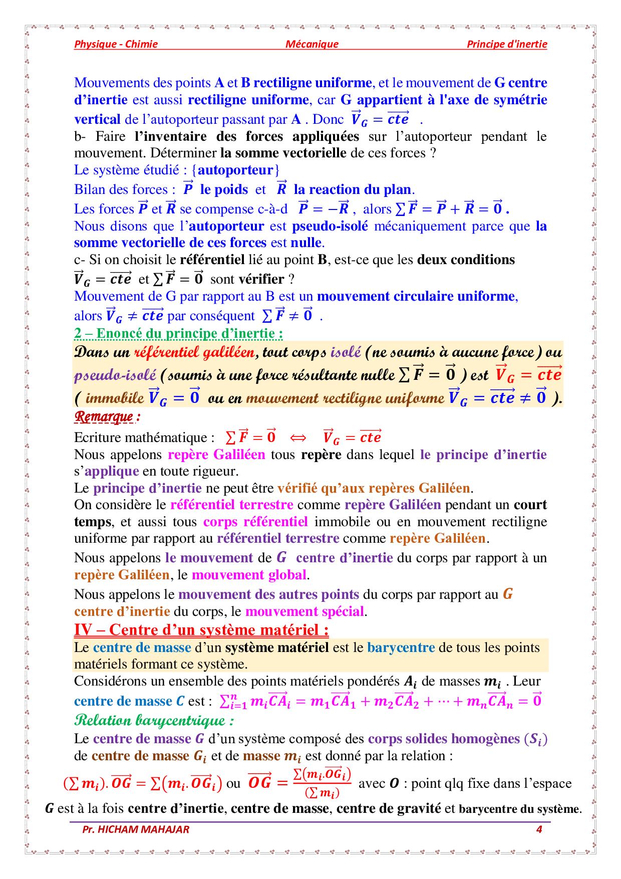 Le principe d’inertie  Cours 1  AlloSchool
