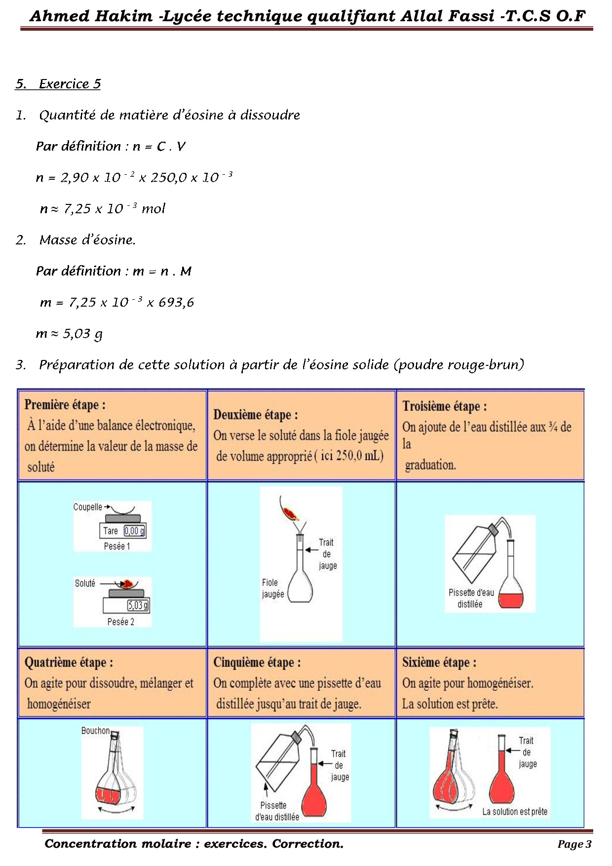 La Concentration Molaire - Corrigé Série D'exercices 2 - AlloSchool