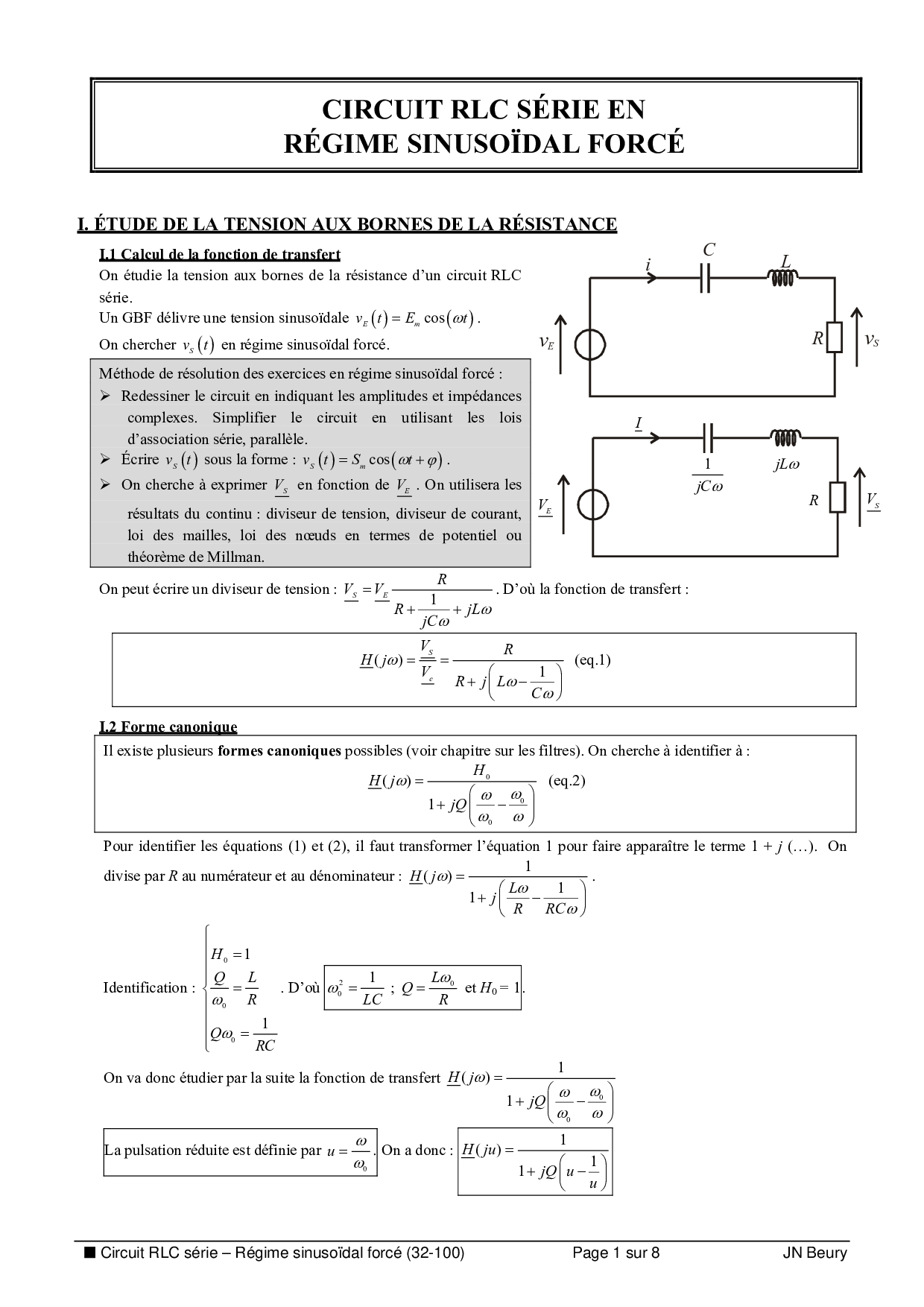 Circuit Rlc Série En Régime Sinusoïdal Forcé Cours 1 Alloschool