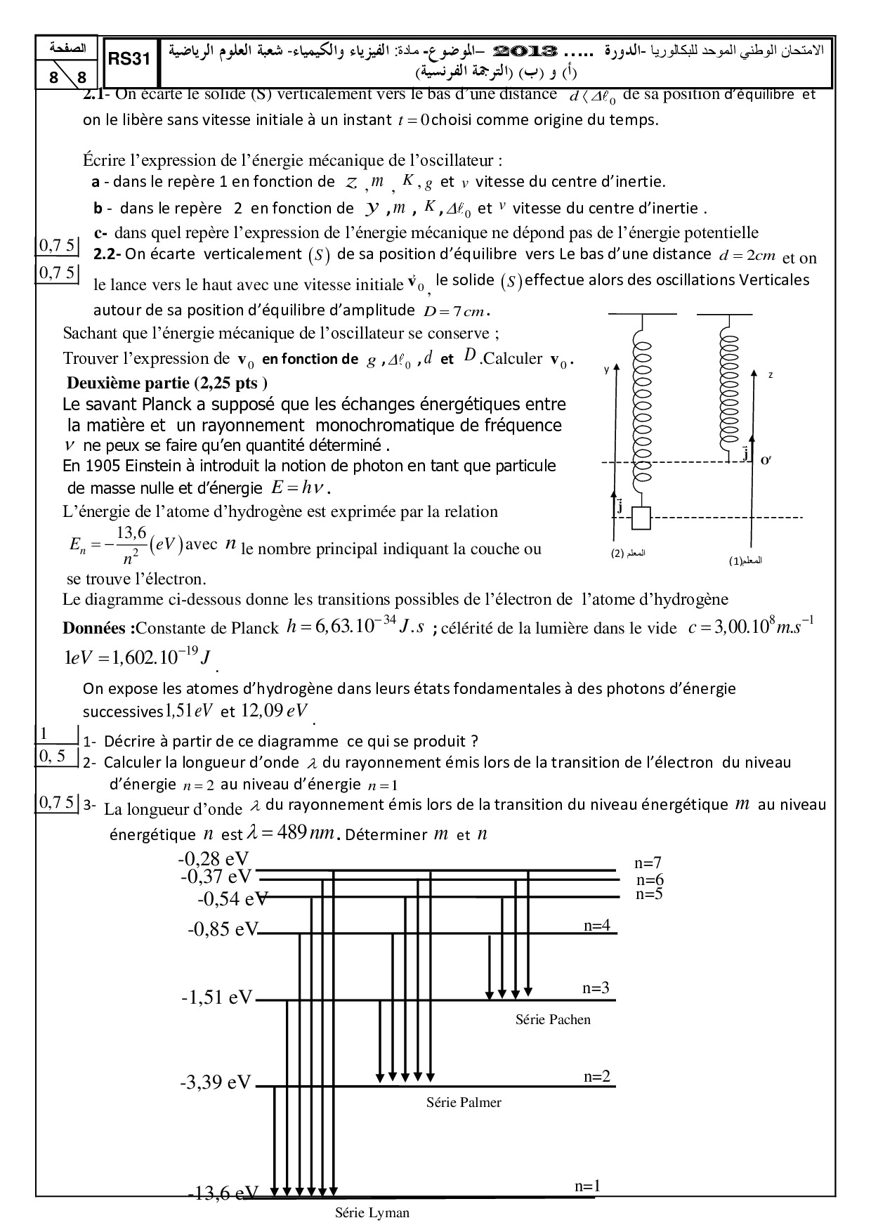 Examen National Physique-Chimie Sciences Maths 2013 ...