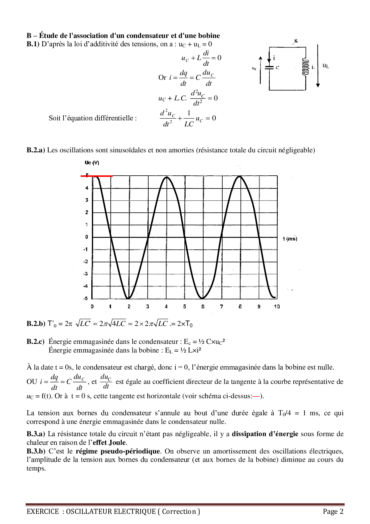 Oscillations Libres D'un Circuit RLC Série - Corrigé Série D'exercices ...