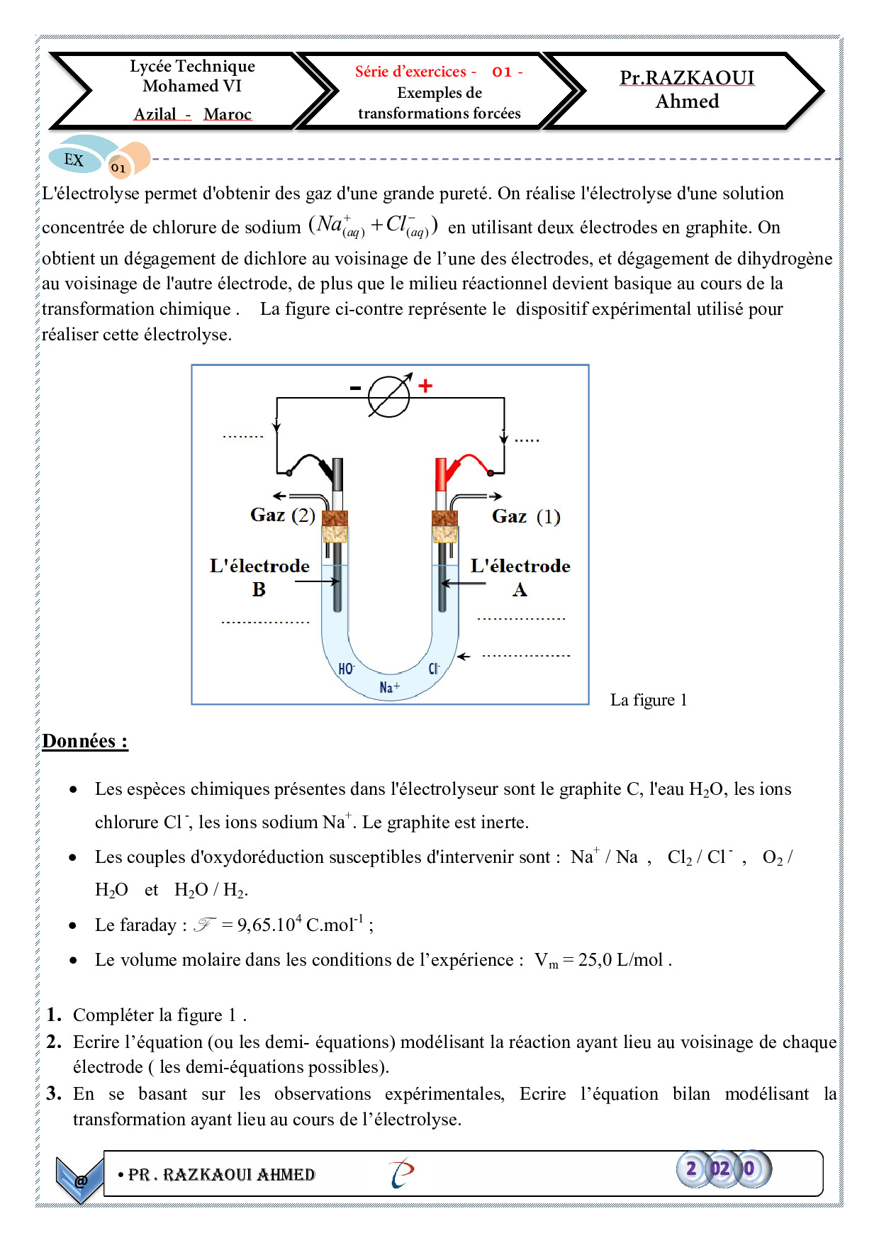 Transformations Forcées (Électrolyse) - Exercices Non Corrigés 1 ...