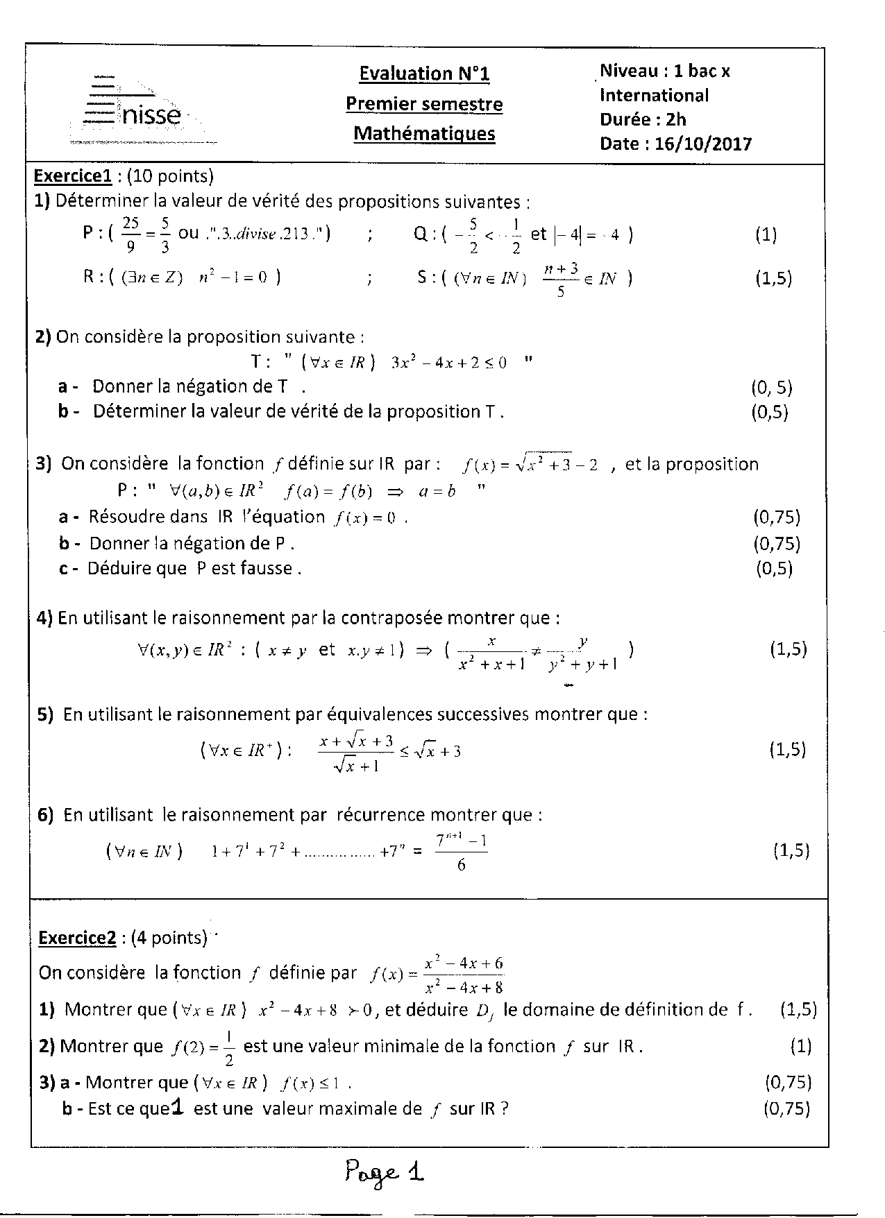 Devoir 1 Modèle 8 - Mathématiques 1er BAC Sciences Exp Semestre 1 ...