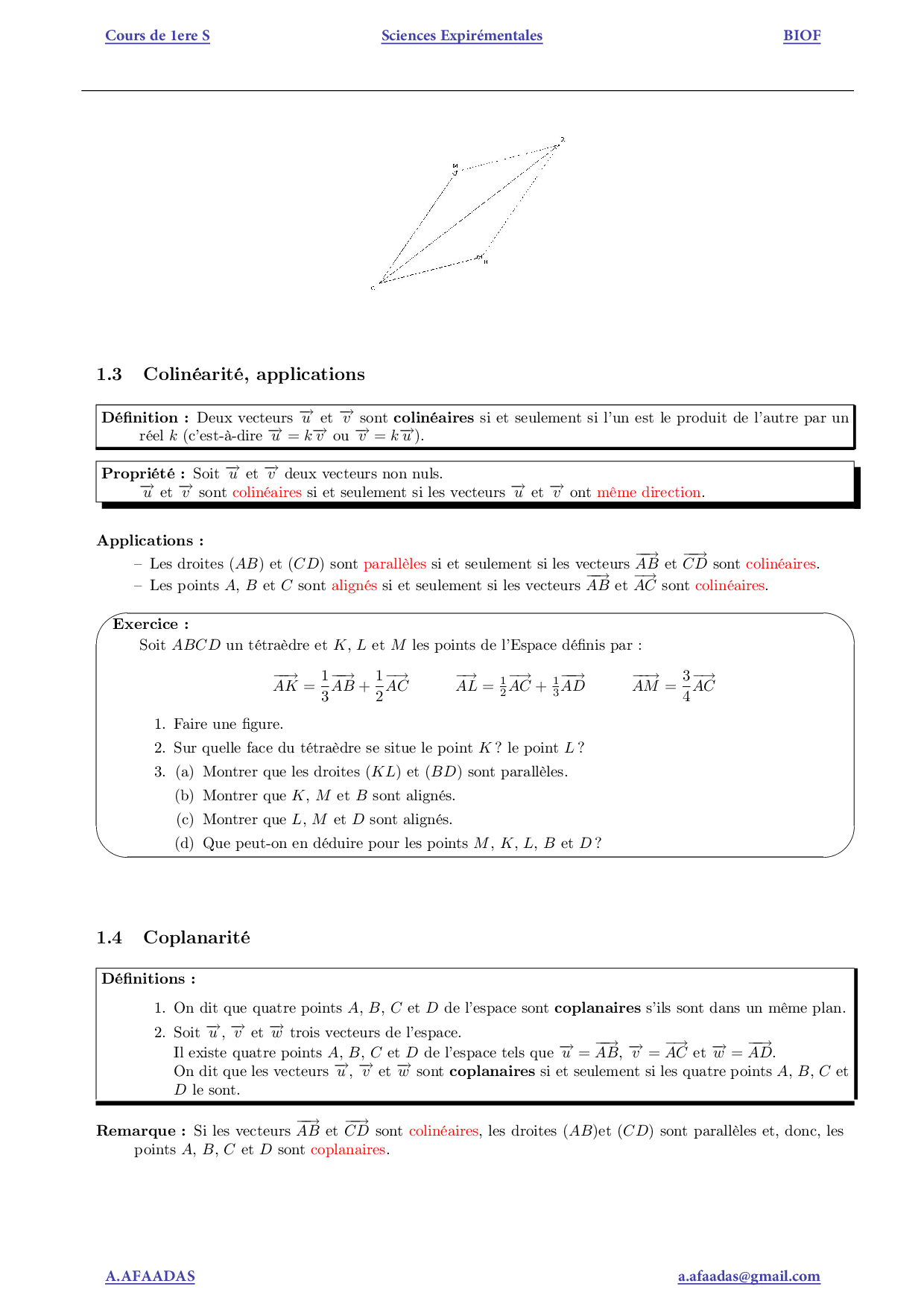 Vecteurs De L’espace - Cours (FR) - AlloSchool