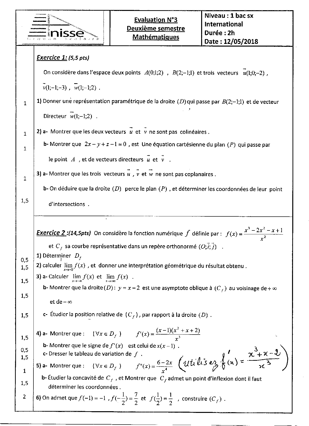 Devoir 3 Modèle 1 - Mathématiques 1er BAC Sciences Exp Semestre 2 ...