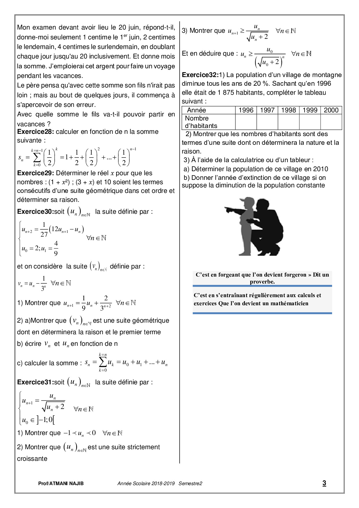 Les suites numériques Série d exercices 1 Allobabe