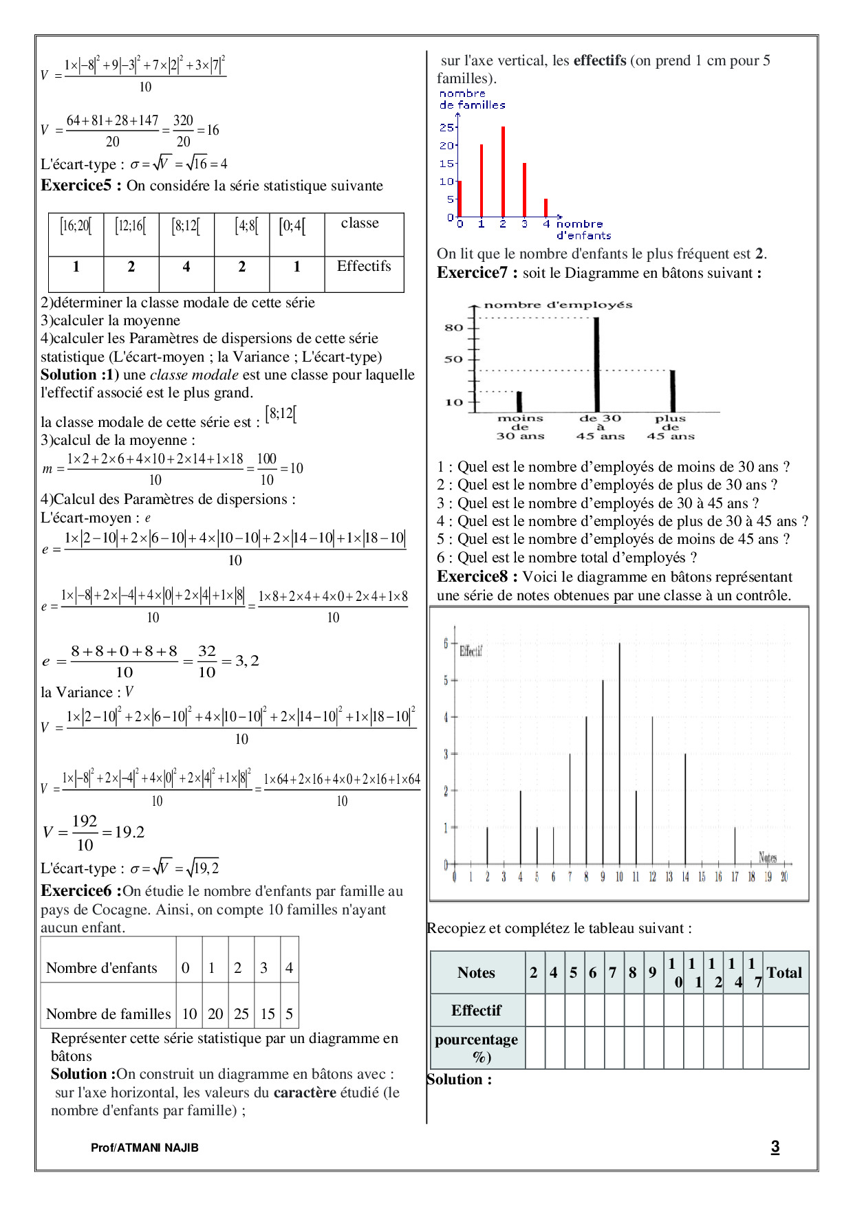 Statistiques - Exercices Corrigés 1 - AlloSchool