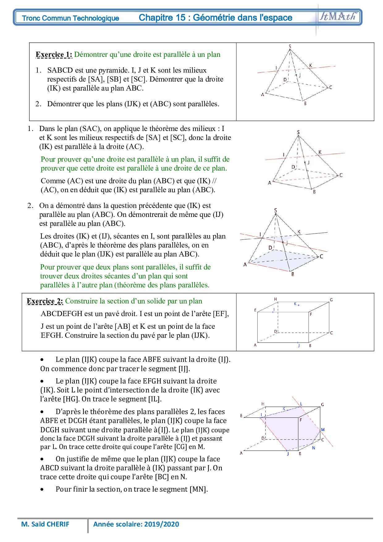 Géométrie Dans Lespace Cours 3 Alloschool