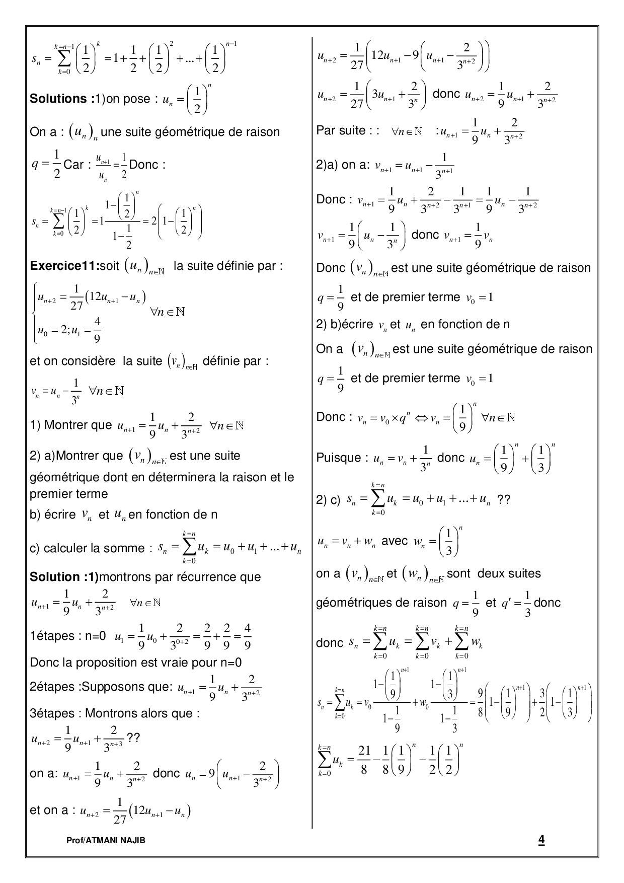 Suites Numériques - Corrigé Série D'exercices 1 - AlloSchool