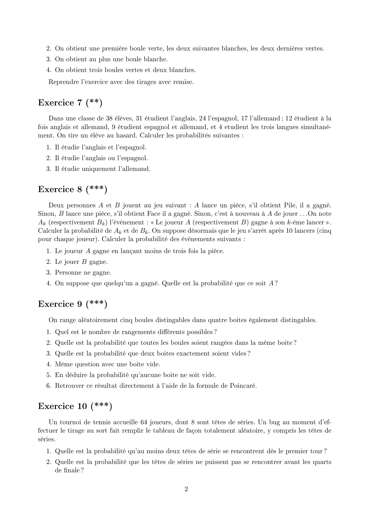 Probabilités - Série D'exercices 1 - AlloSchool