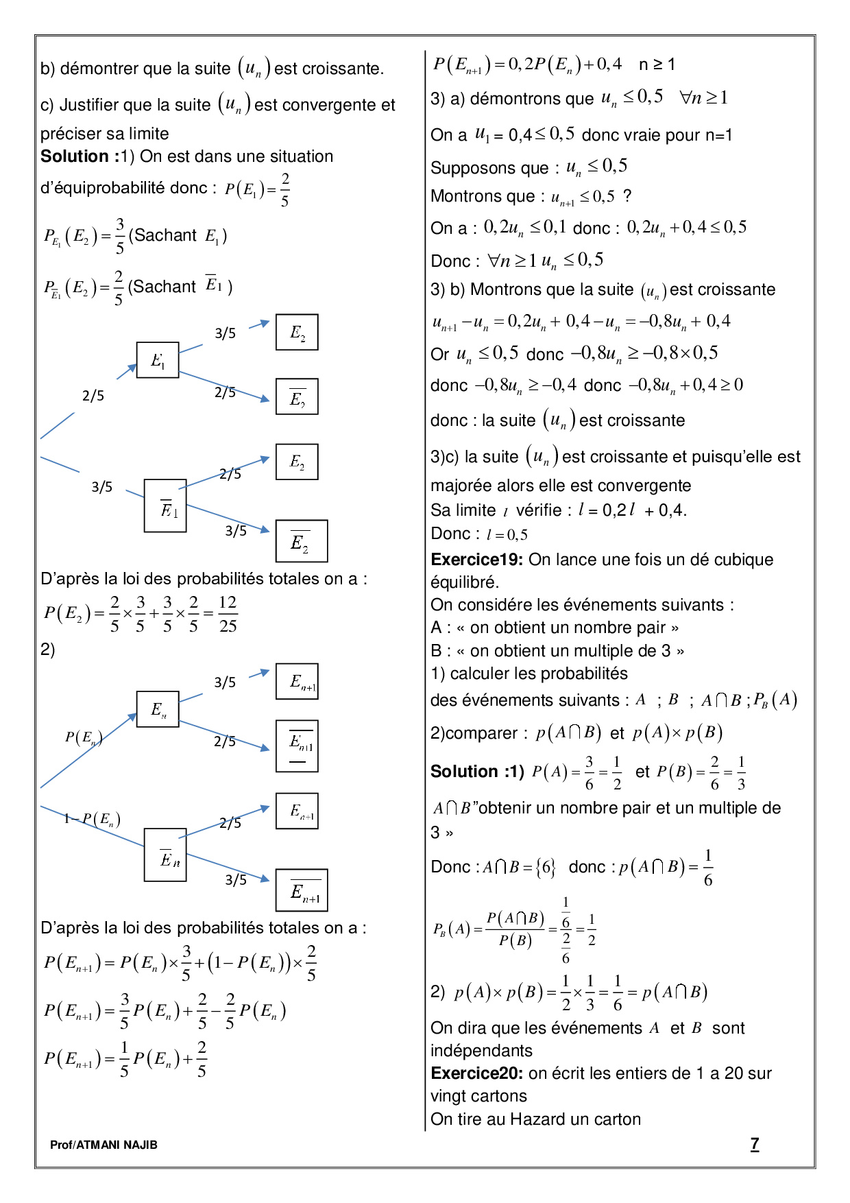 Probabilités - Corrigé Série D'exercices 1 - AlloSchool