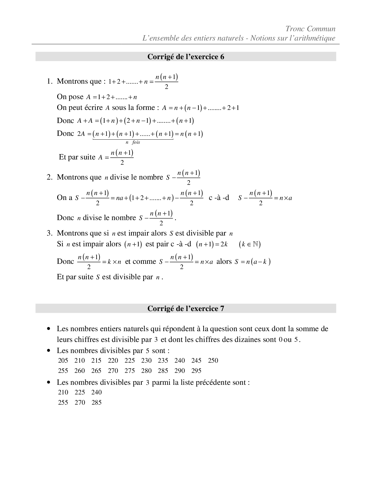 Arithmétique Dans IN - Corrigé Série D'exercices 2 - AlloSchool