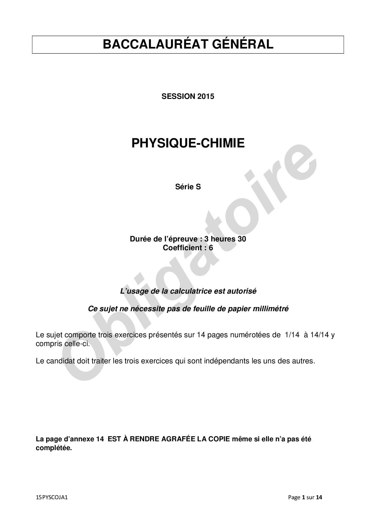 Bac S Physique Chimie Asie 2015 Sujet AlloSchool