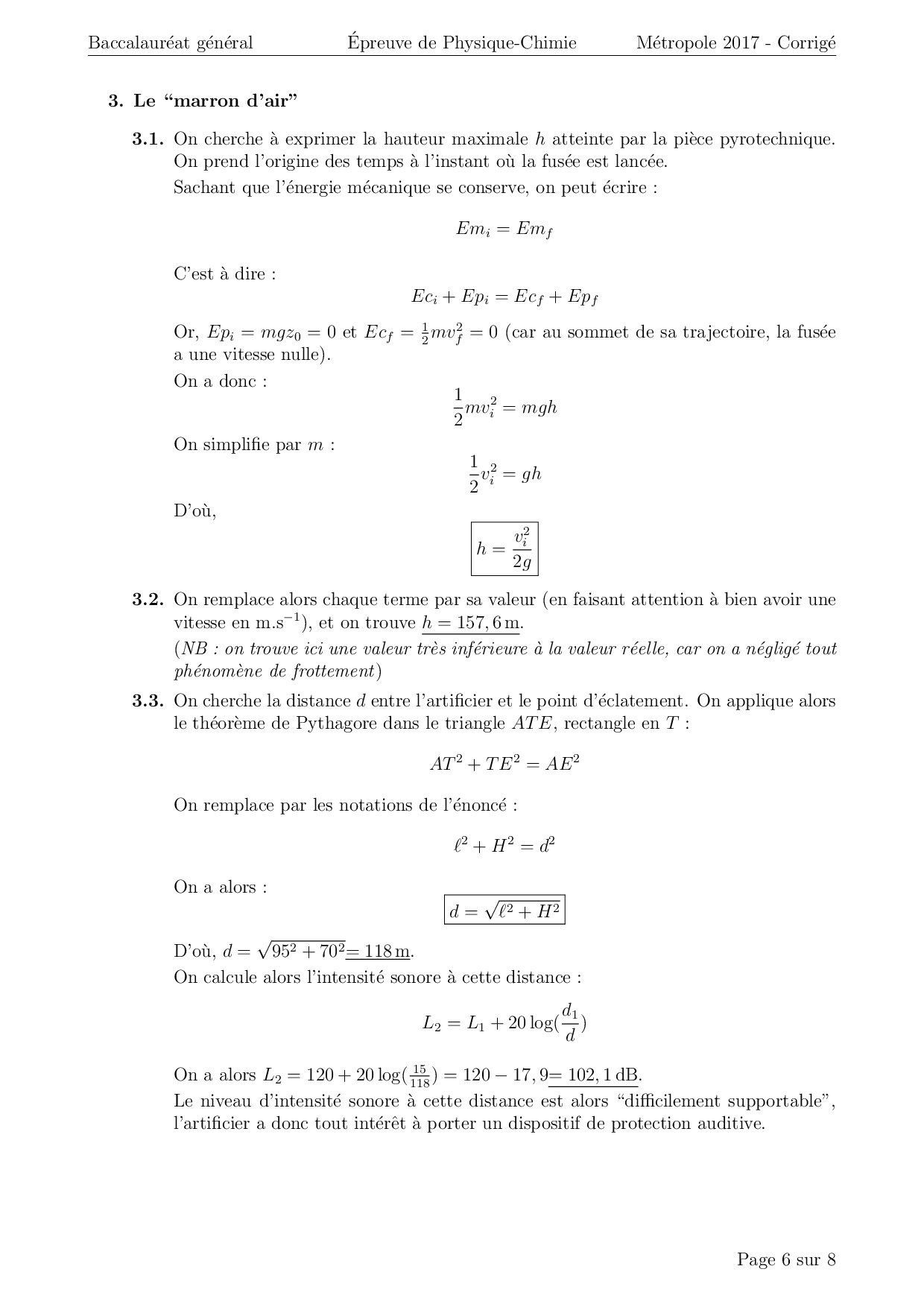 Bac S Physique Chimie Métropole 2017 - Corrigé - AlloSchool