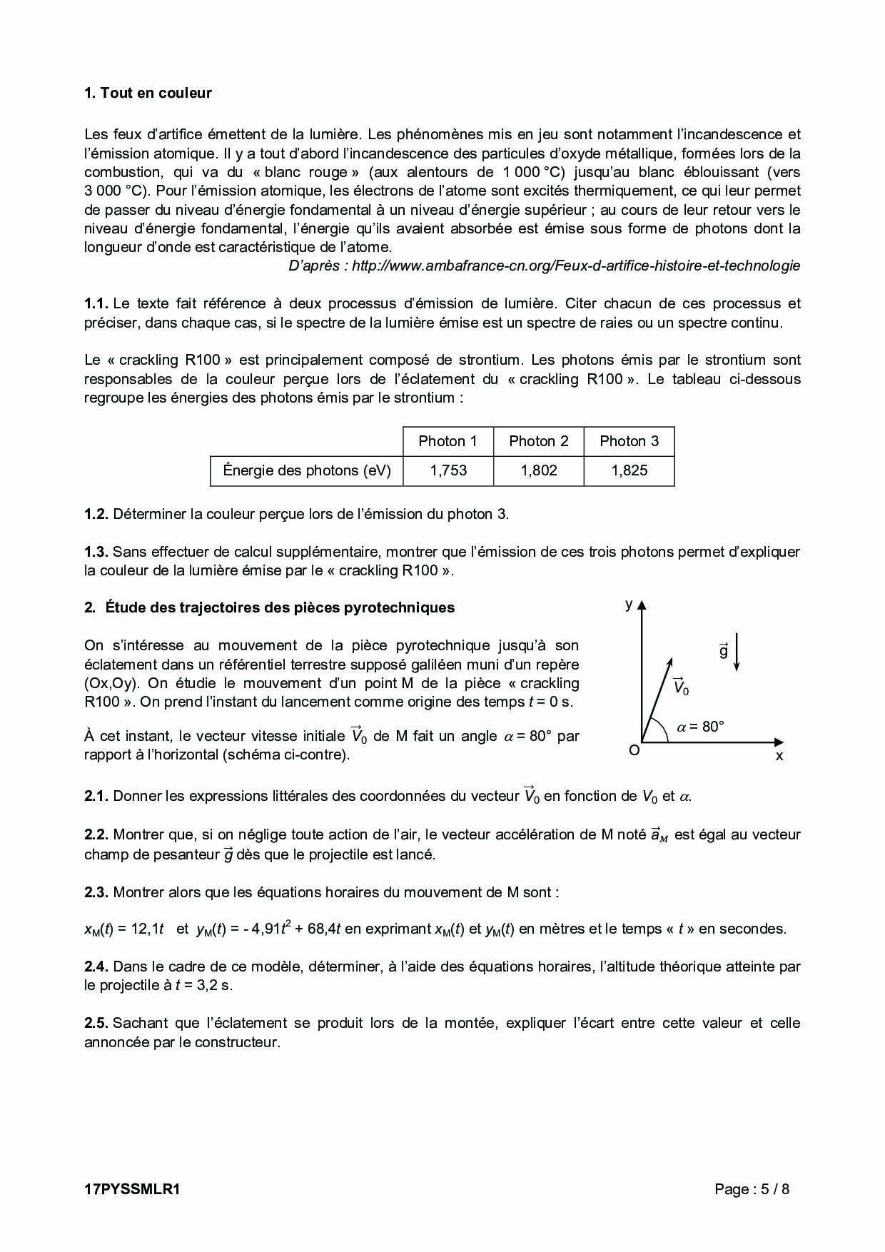 Bac S Physique Chimie (Spécialité) Métropole 2017 - Sujet - AlloSchool