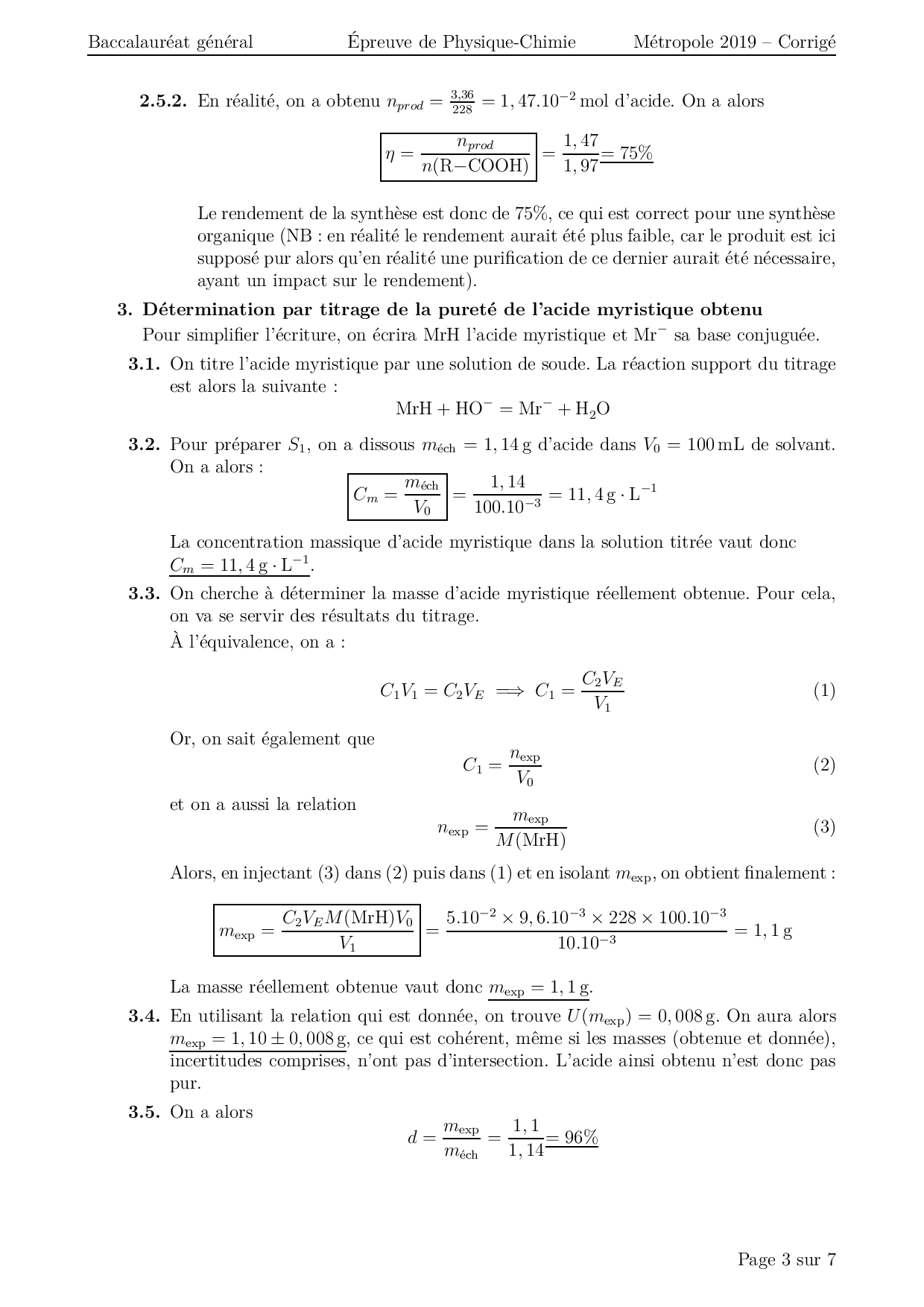 Bac S Physique Chimie Métropole 2019 - Corrigé - AlloSchool