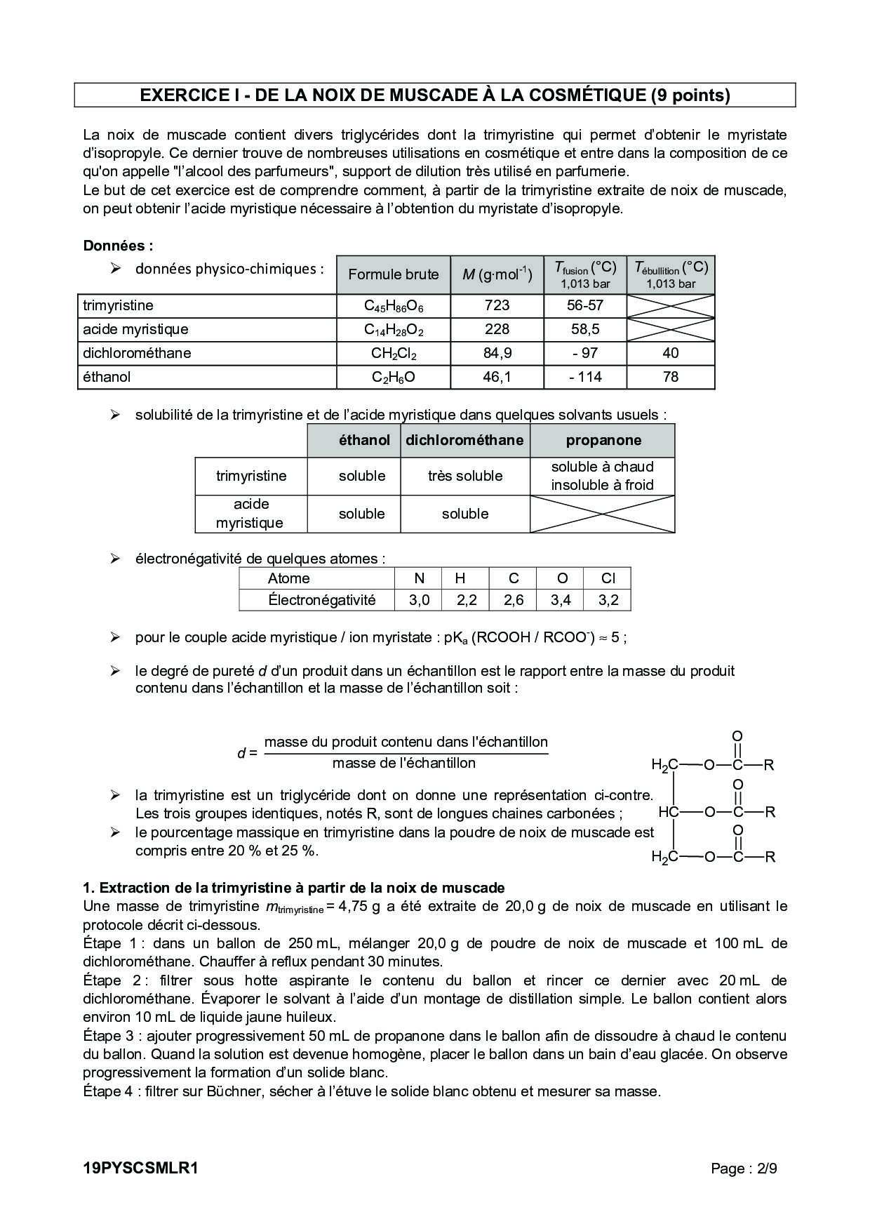 Bac S Physique Chimie (Spécialité) Métropole 2019 Sujet AlloSchool