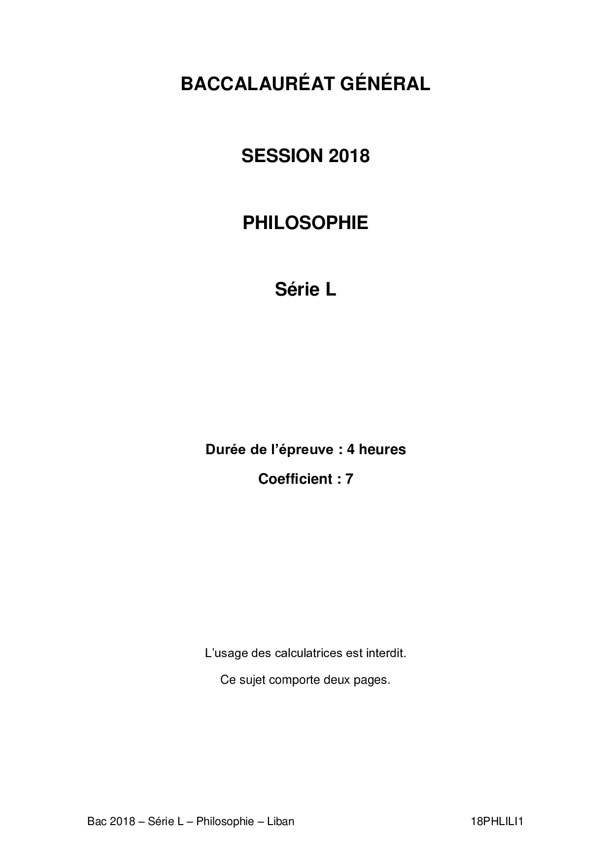 Bac L Philosophie Liban 2018 - Sujet - AlloSchool