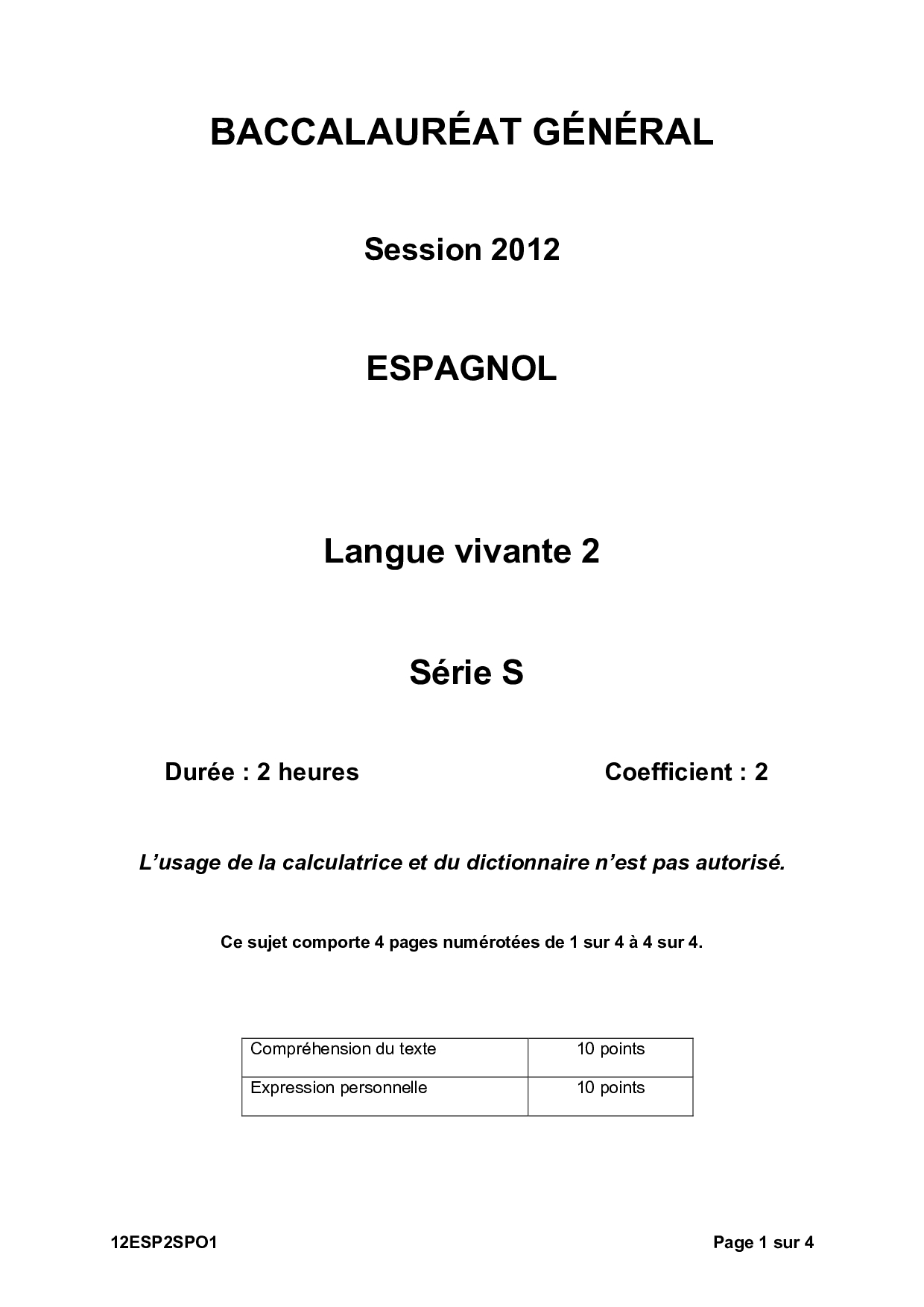 Bac S Espagnol LV2 Polynésie 2012 - Sujet - AlloSchool